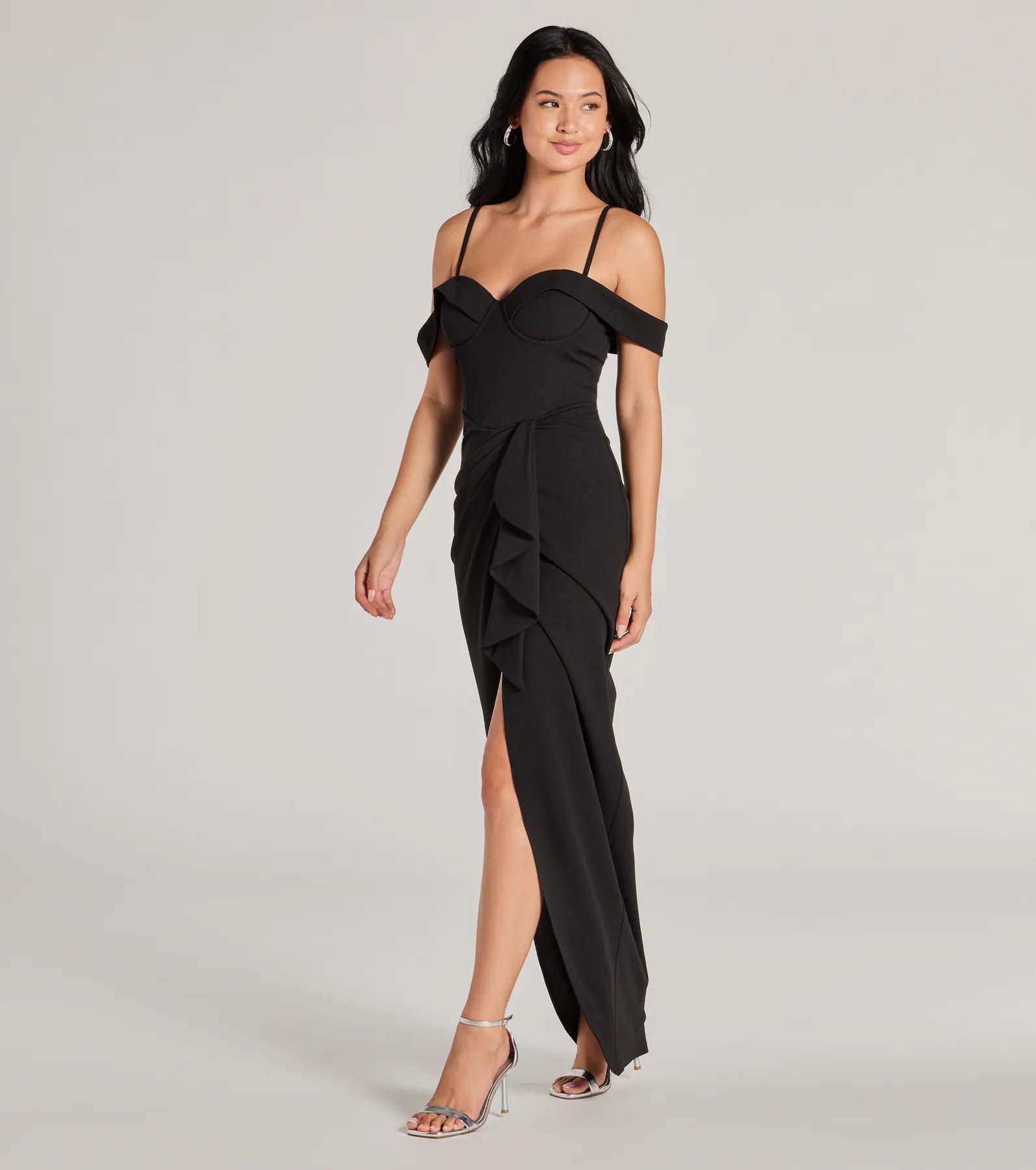 Bridget Off-The-Shoulder Slim Crepe Formal Dress