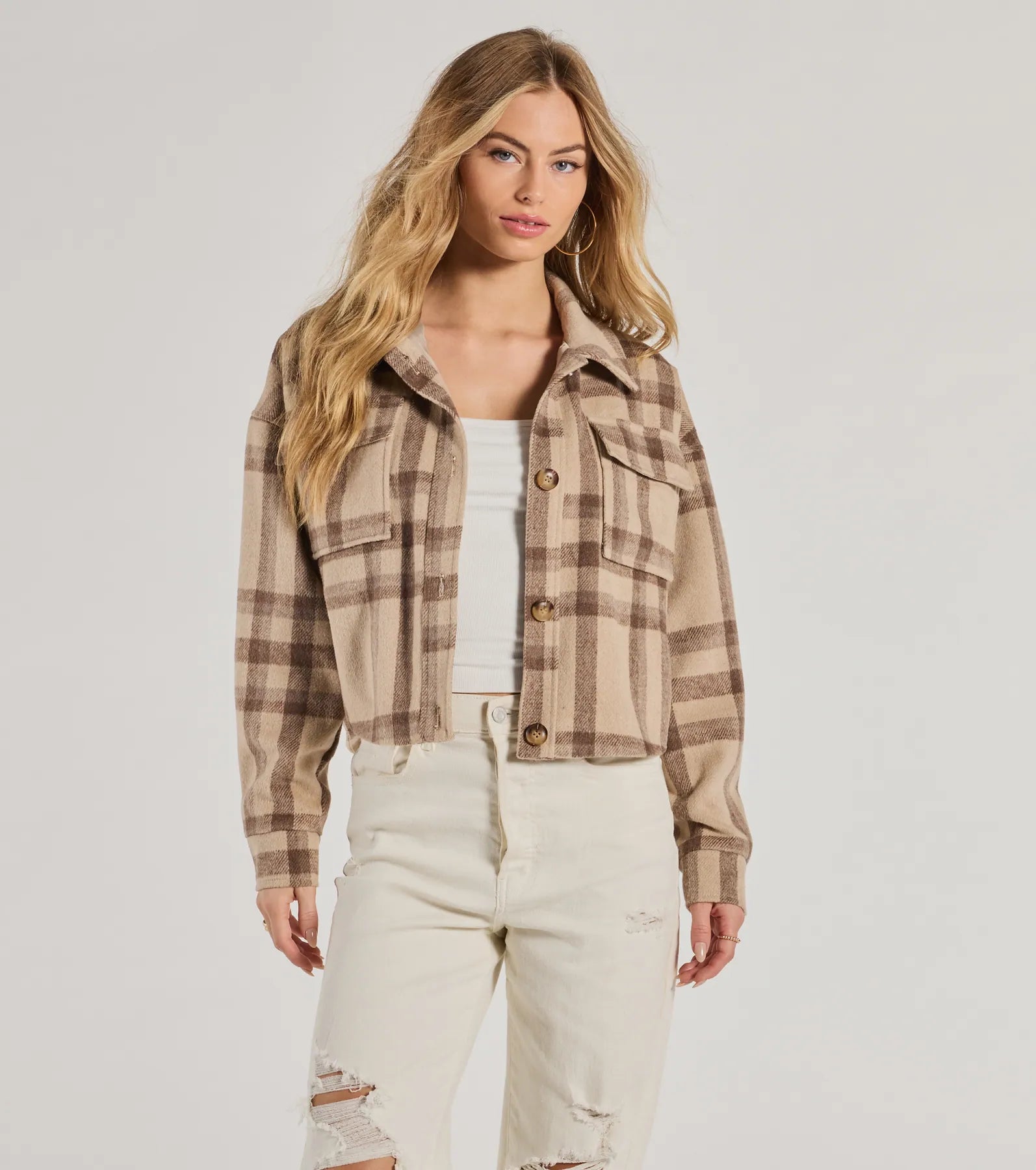 Perfectly Plaid Woven Oversized Cropped Shacket