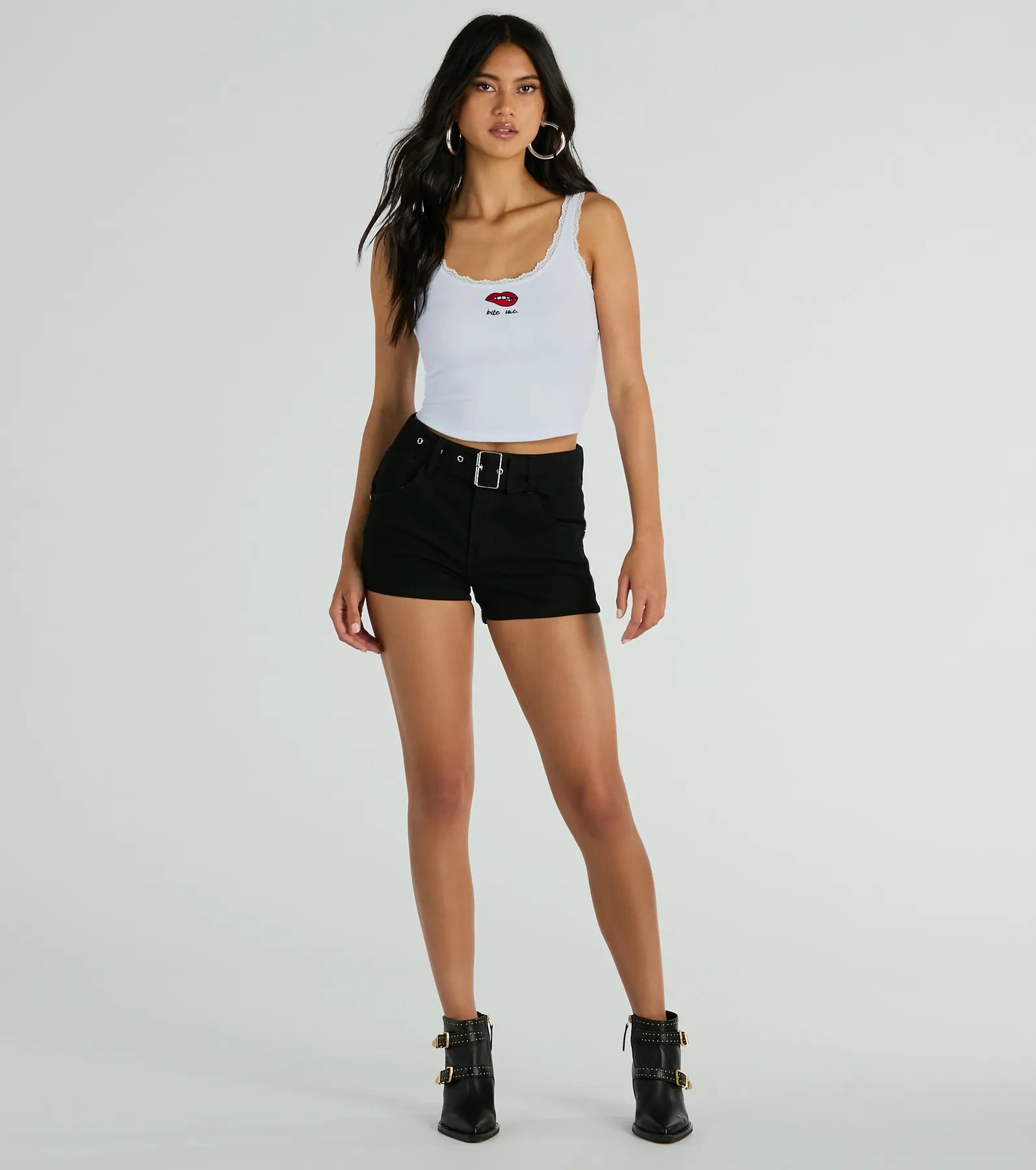 Bite Me Lace Trim Scoop Neck Crop Tank Top