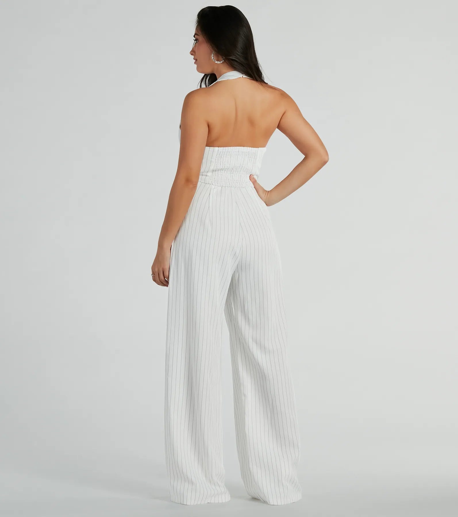 Getaway Vibes Wide-Leg Pinstripe Woven Jumpsuit