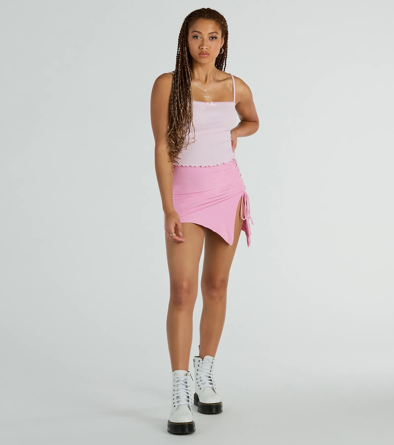 Hold It Down Ruched Asymmetrical Mini Skirt