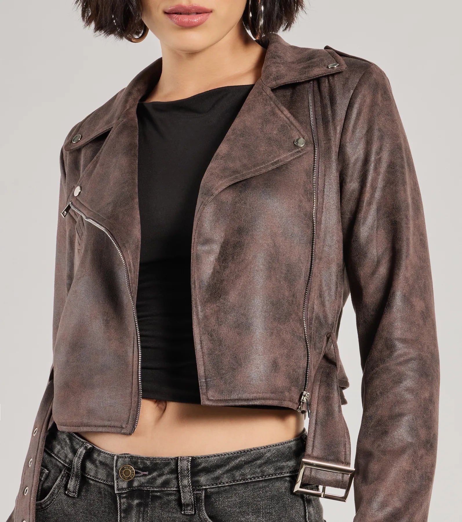 Cool Vibes Only Faux Suede Belted Moto Jacket