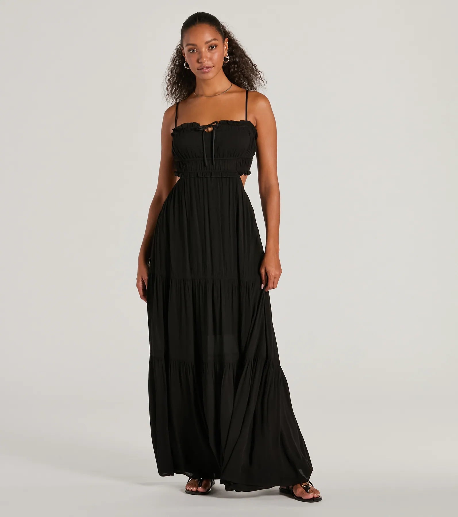 Breezy Look Ruffled Cutout Woven Maxi Dress