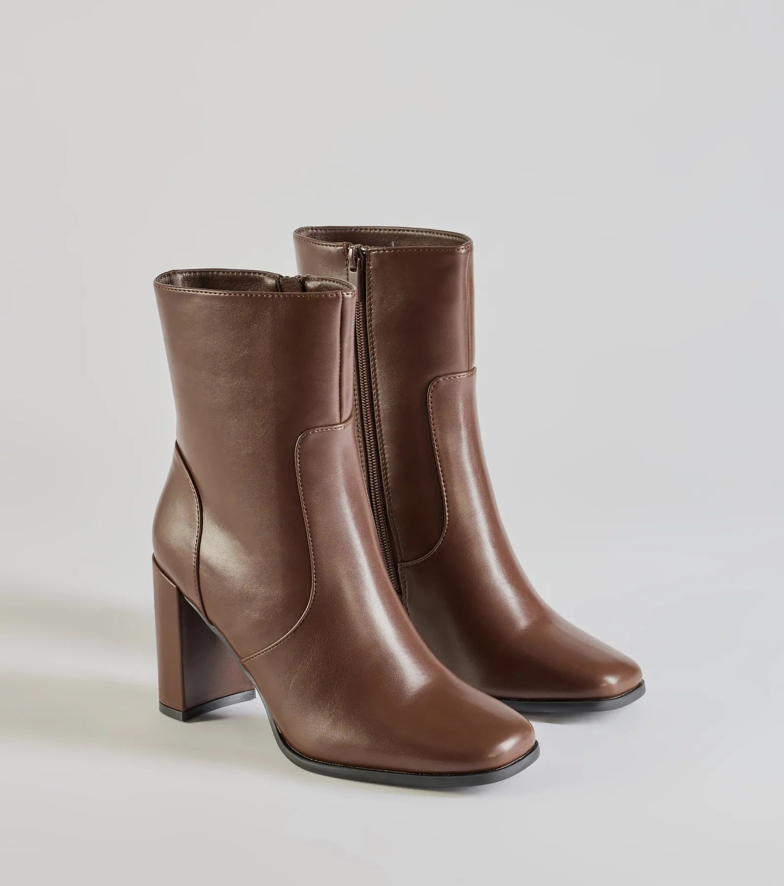 Sleek Fave Faux Leather Block Heel Booties