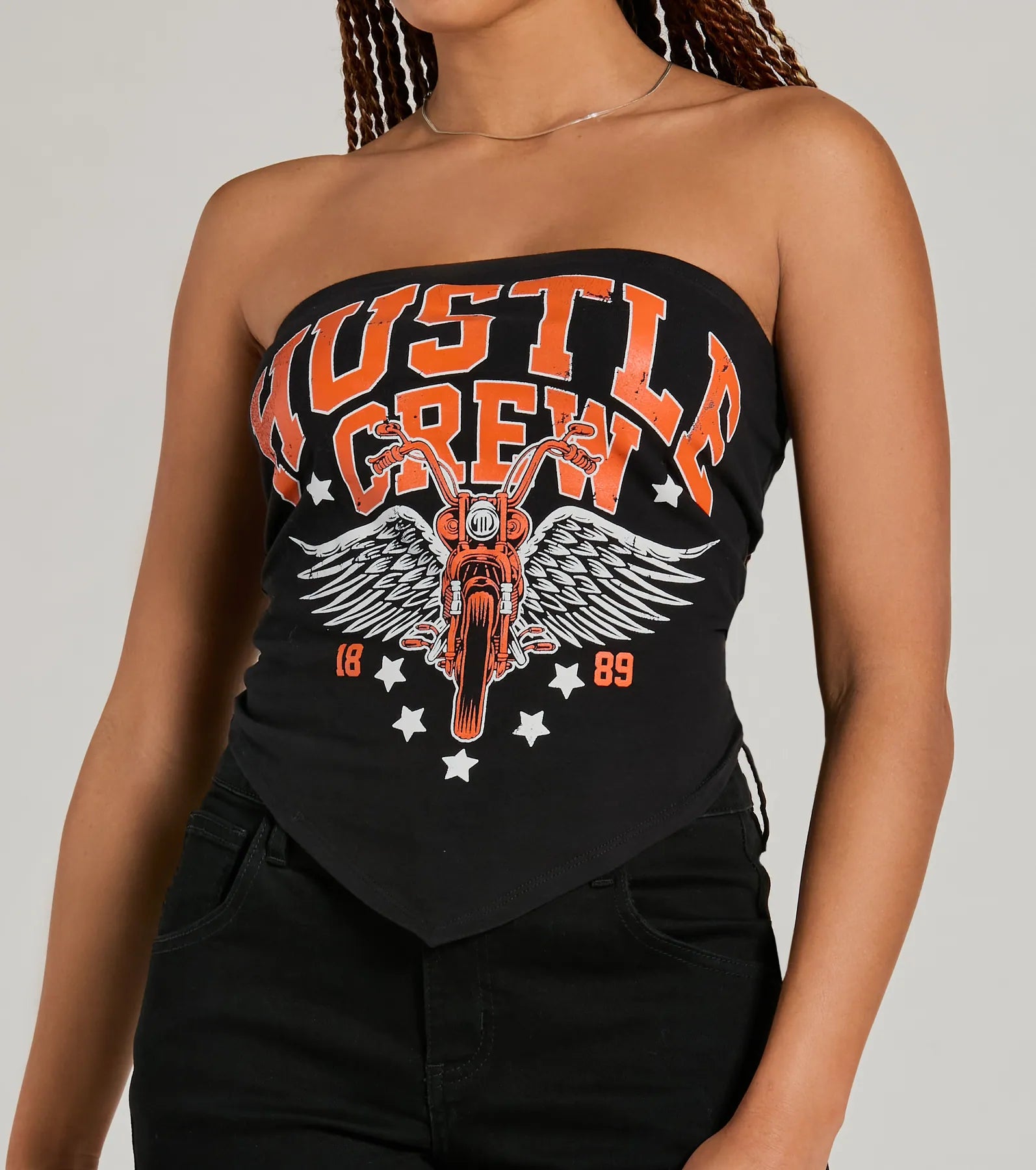 Hustle Crew Strapless Tube Graphic Crop Top