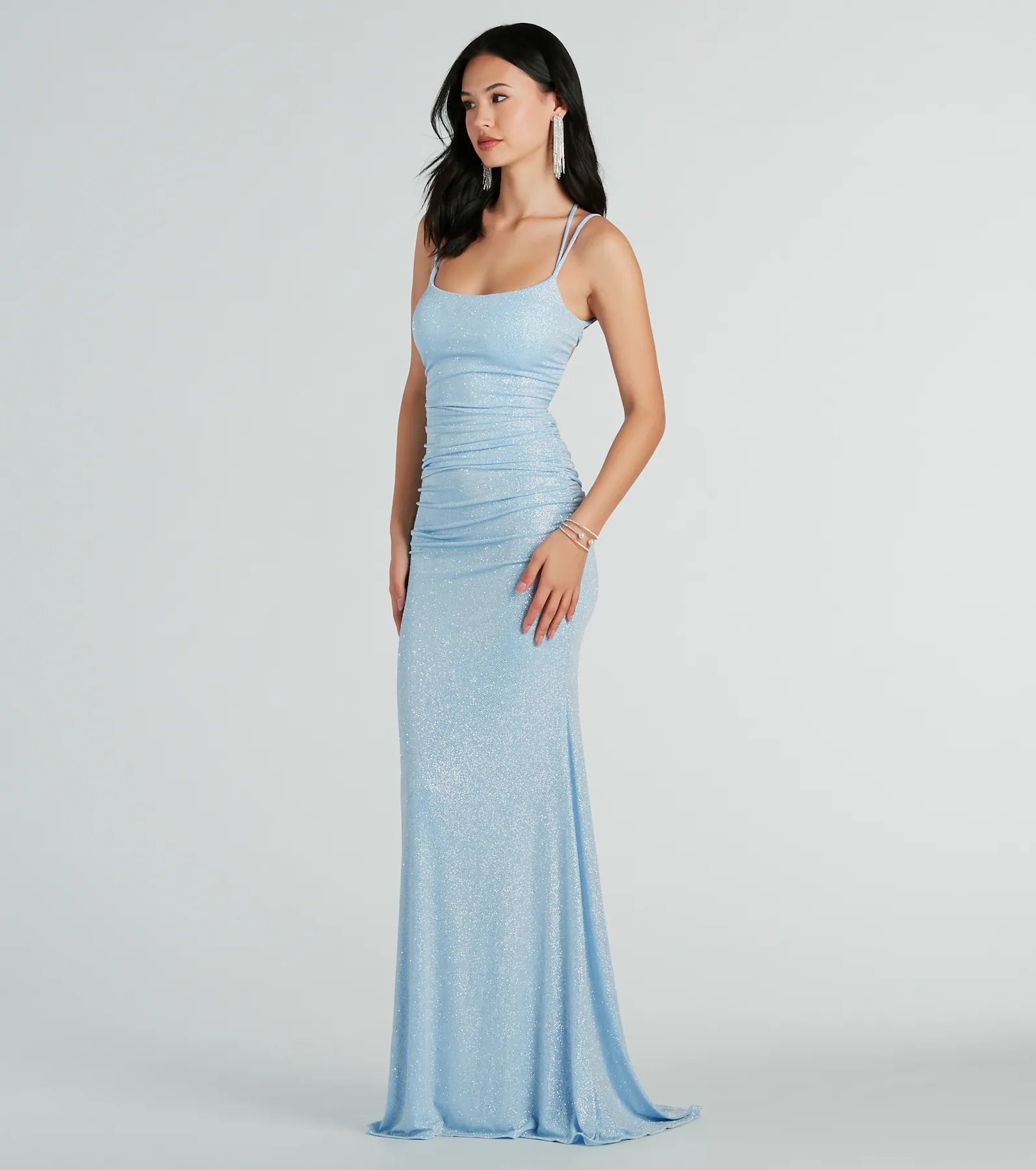 Rylie Formal Glitter Lace-Up Mermaid Long Dress