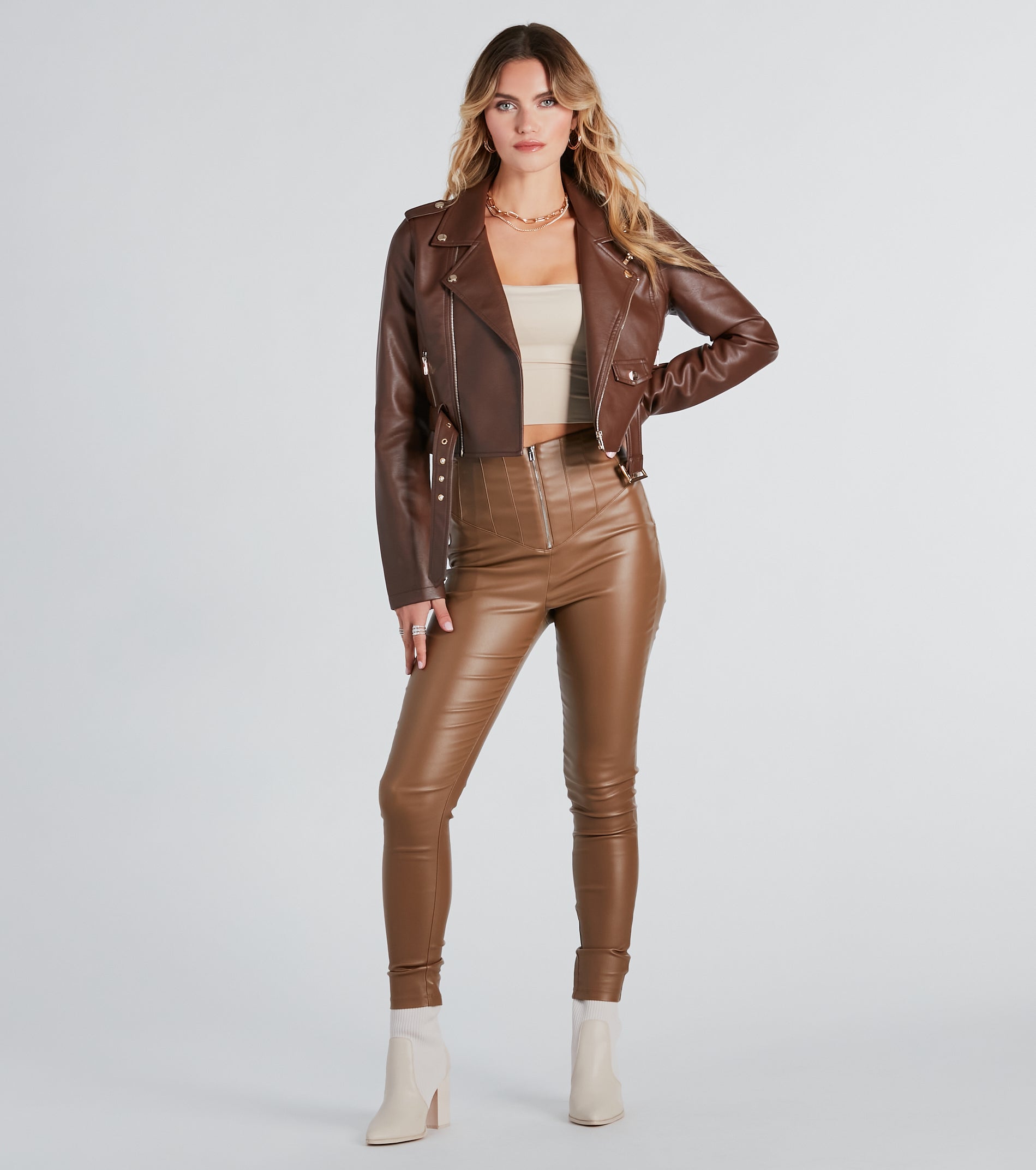 CLEARANCE - Edgy Babe Coated Faux Leather Skinny Pants