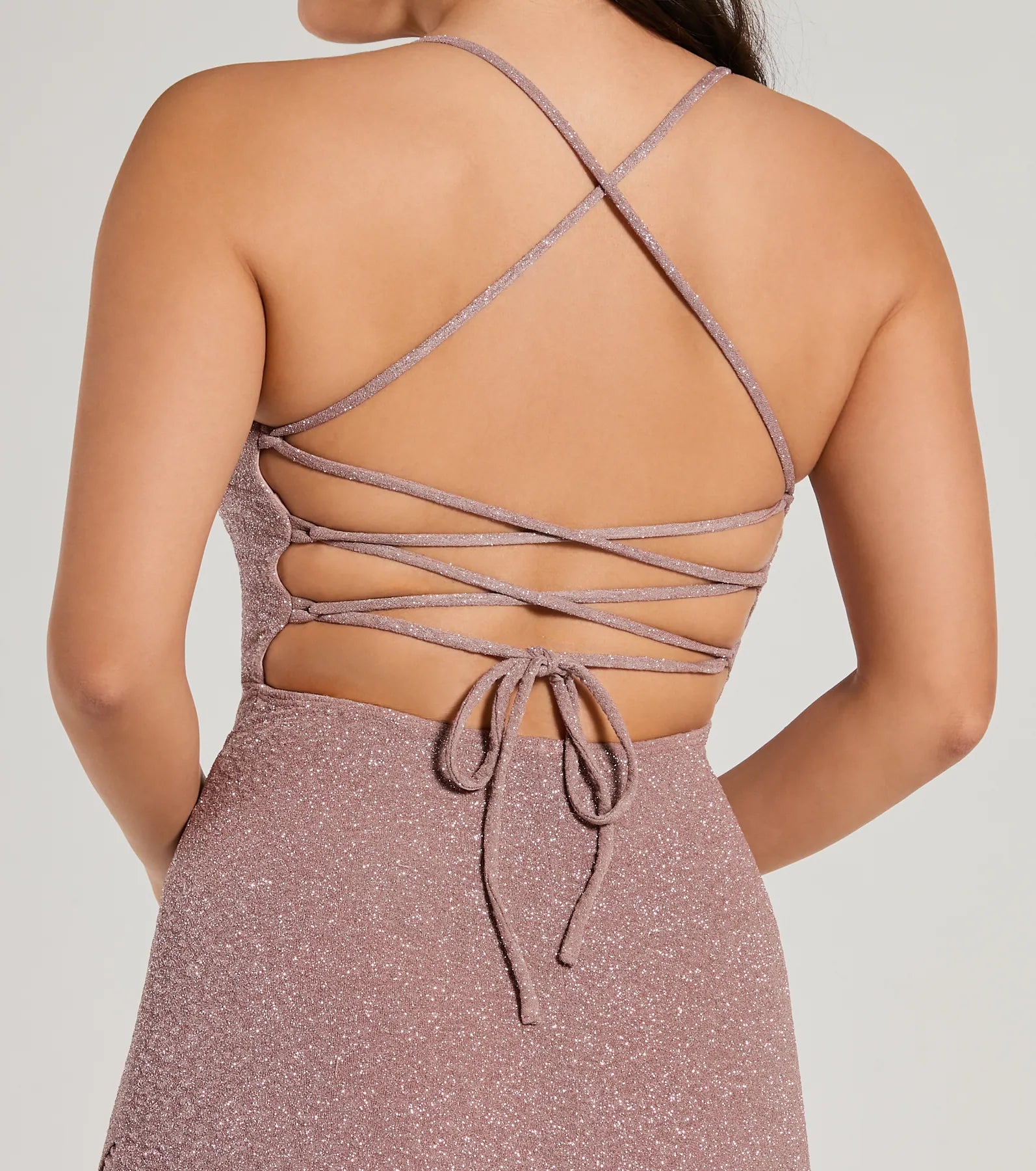 Glam Upgrade Lace-Up Bodycon Glitter Midi Dress