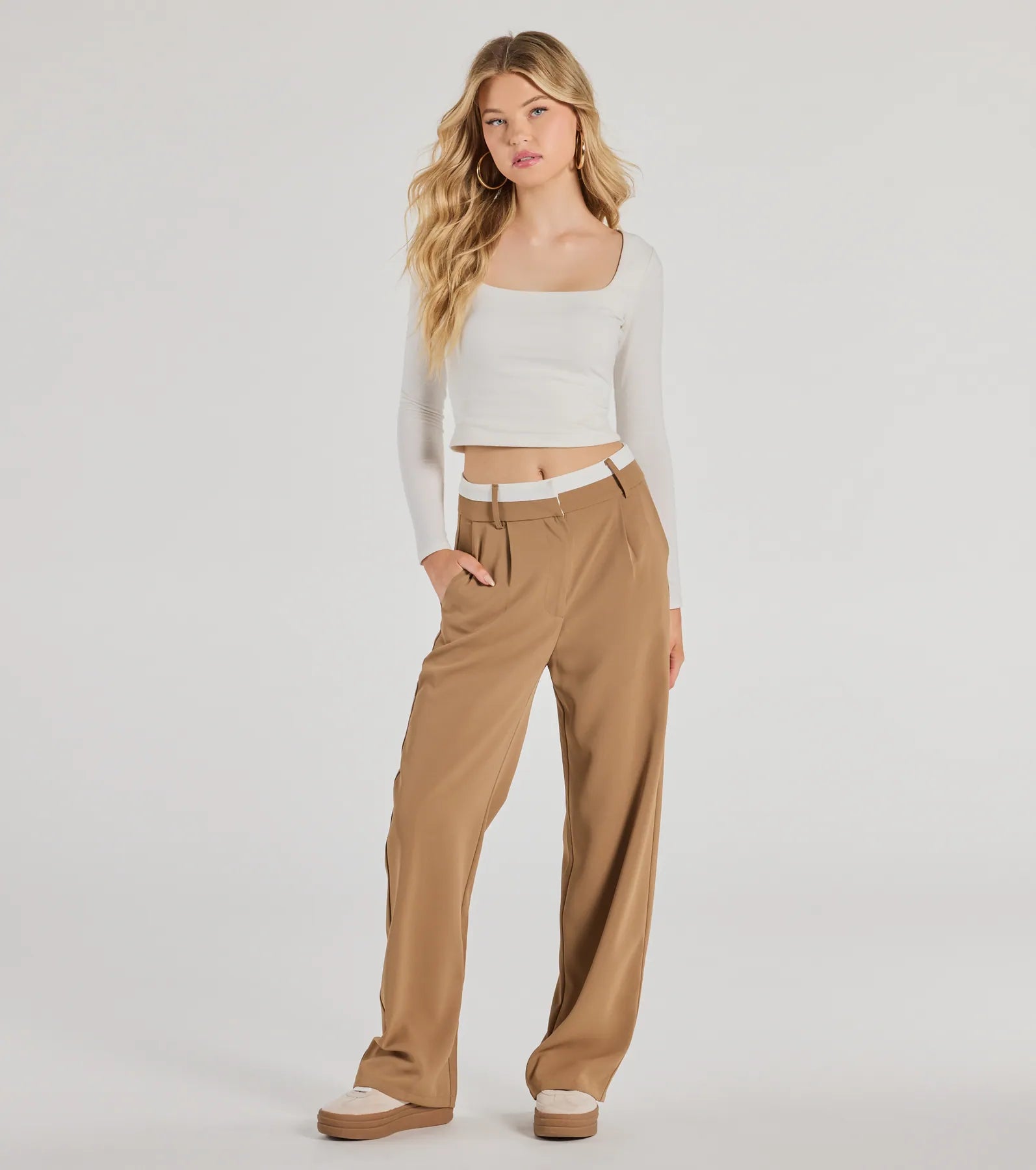 Polished Perfection Contrast Waist Pants