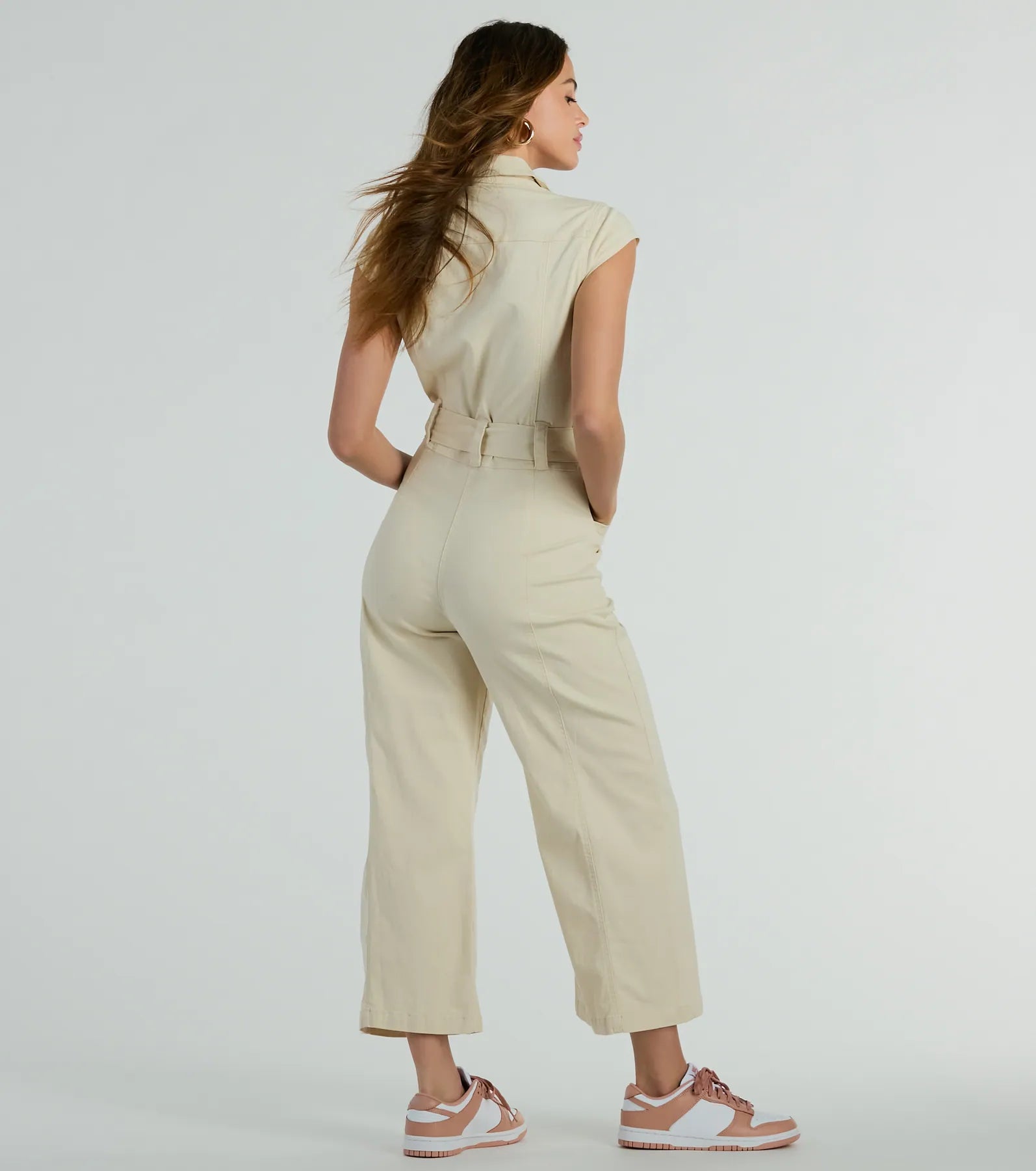 Aviator Babe Cap Sleeve Utility Wide-Leg Jumpsuit