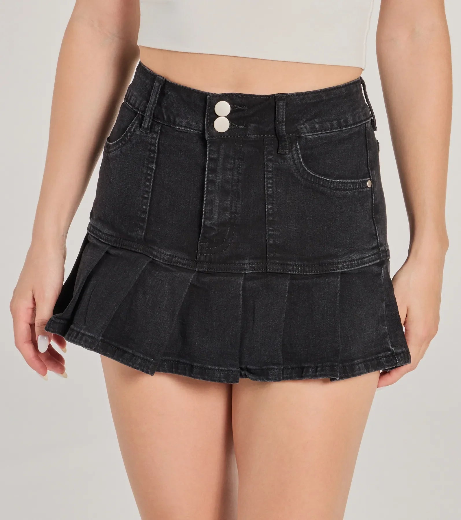 Sweetly Trendy High-Rise Pleated Denim Mini Skirt