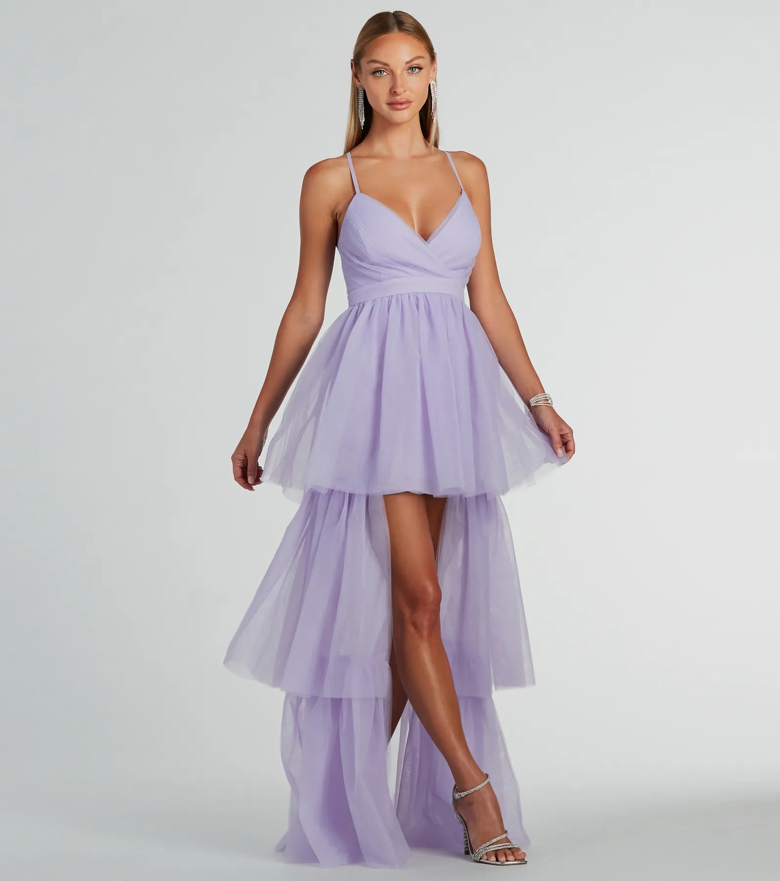 Ophelia V-Neck High Low Ruffle Tulle Formal Dress