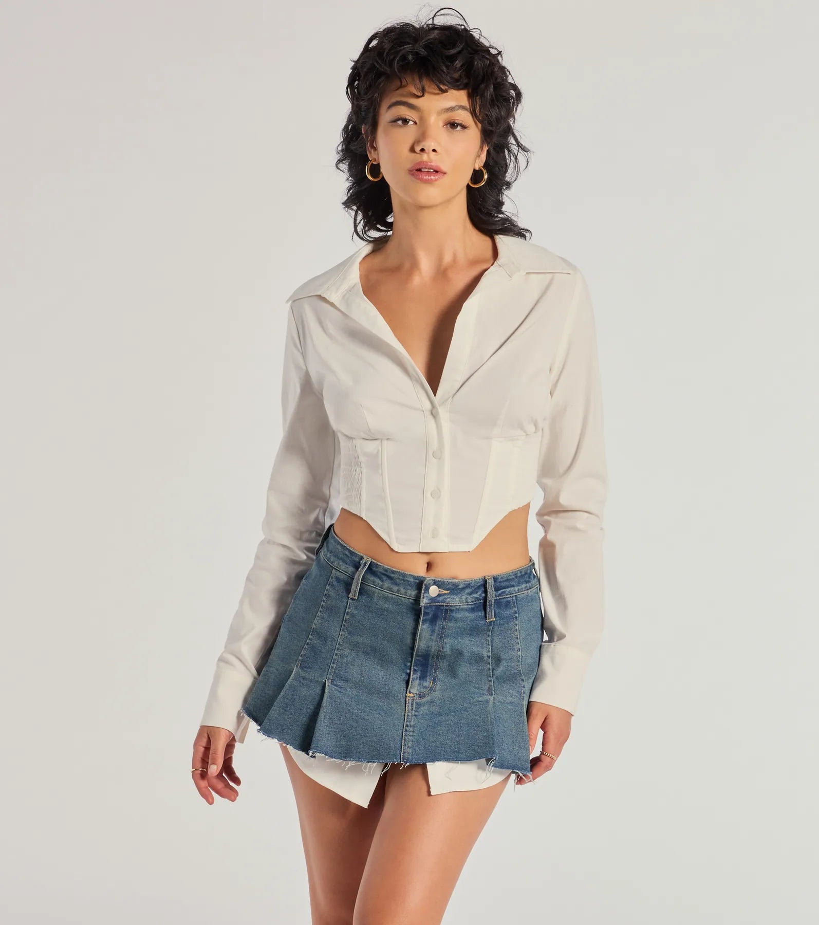 Chic Structure Long Sleeve Cropped Corset Top