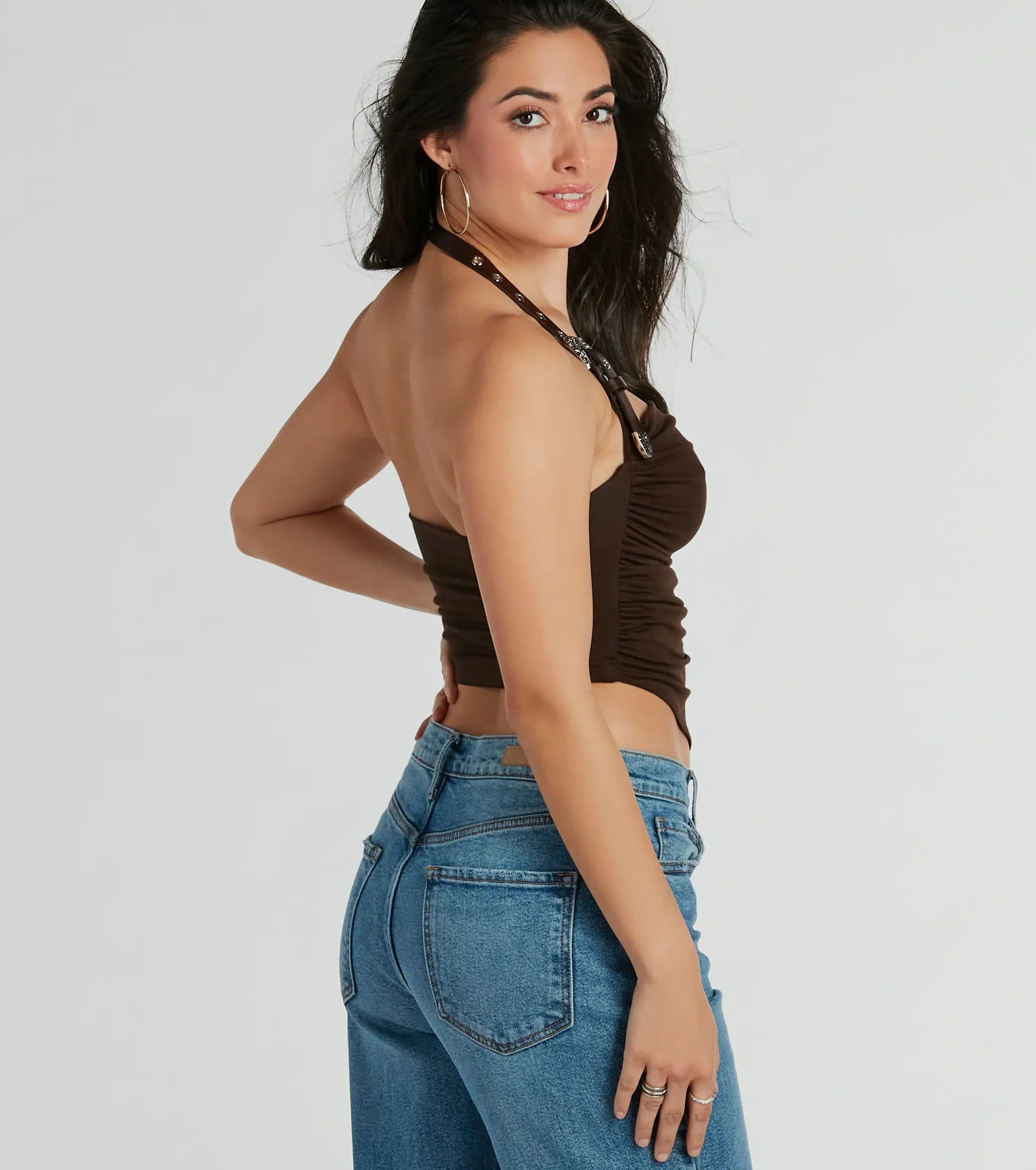 Country Feels Belted Halter Crop Top