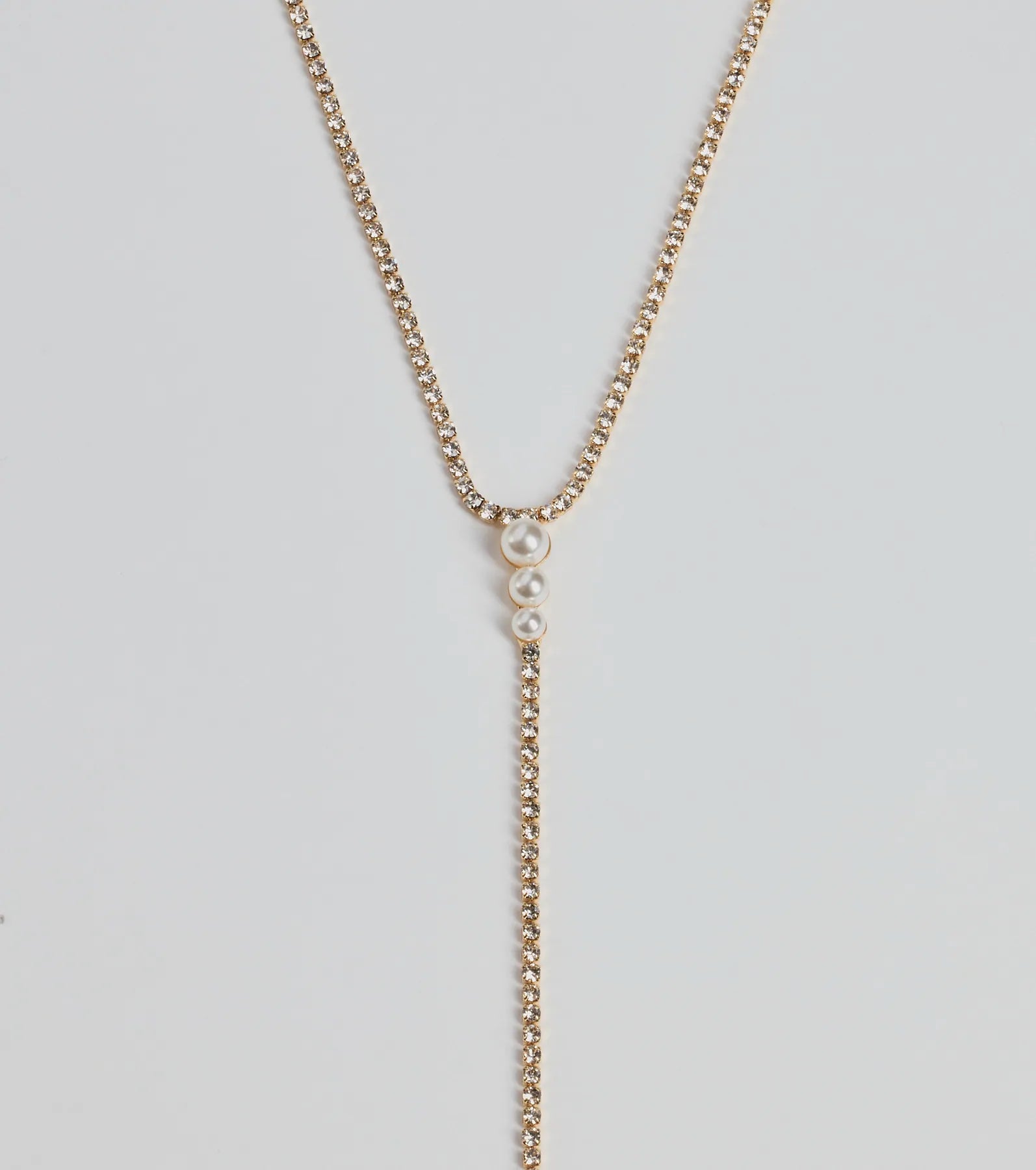 Luxe Glam Rhinestone And Pearl Lariat Necklace