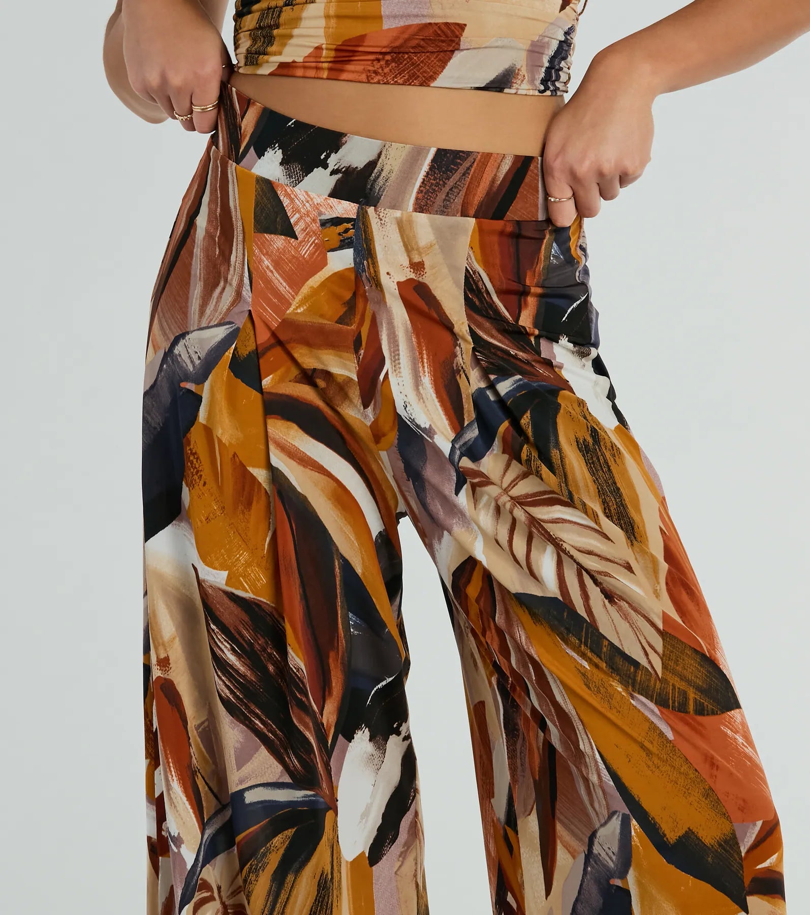 Vacay Ready Tropical Knit Wide-Leg Pants