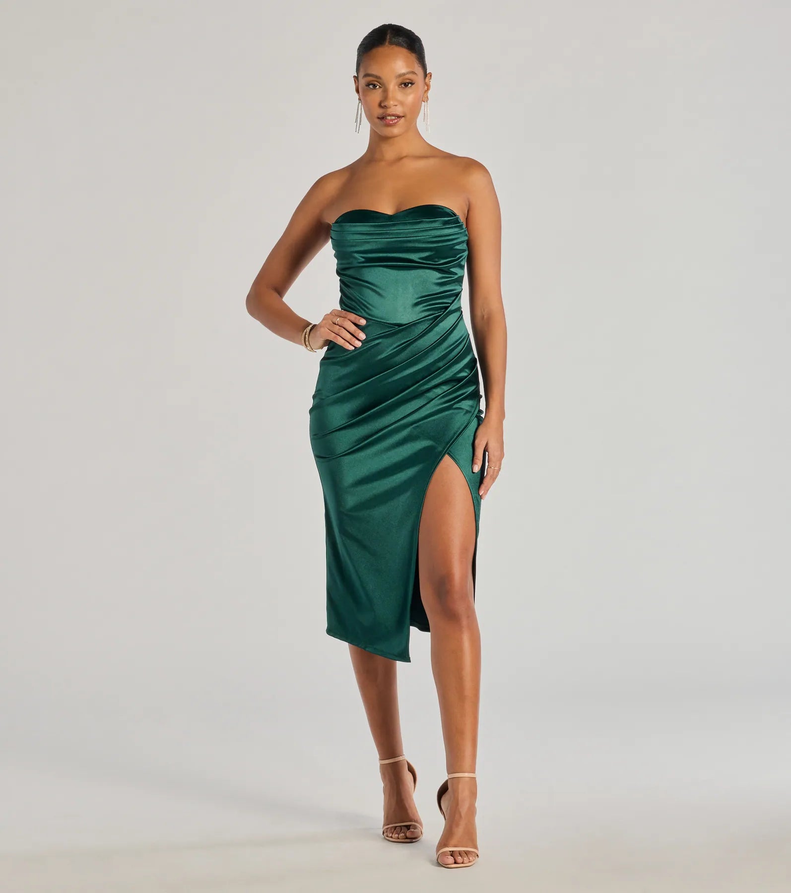 Kaleen Sleeveless Satin Wrap Midi Dress