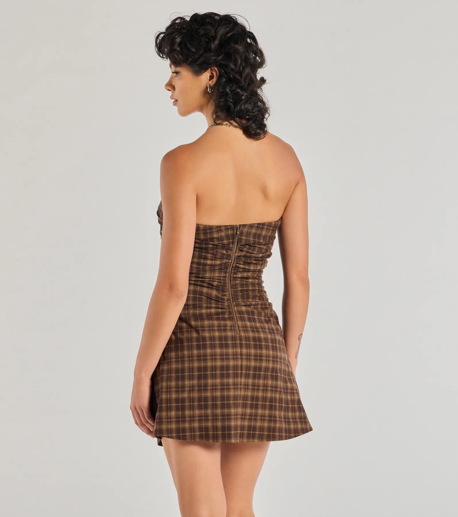 Cute In Plaid Strapless Plaid A-Line Mini Dress