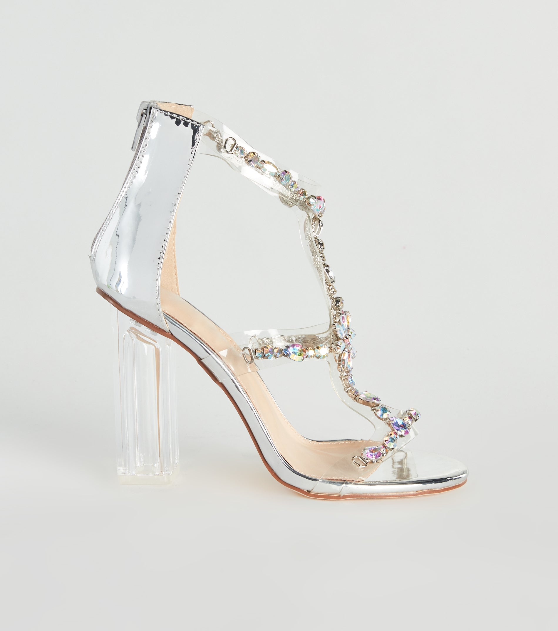 Iridescent Glow Gemstone Clear Block Heels