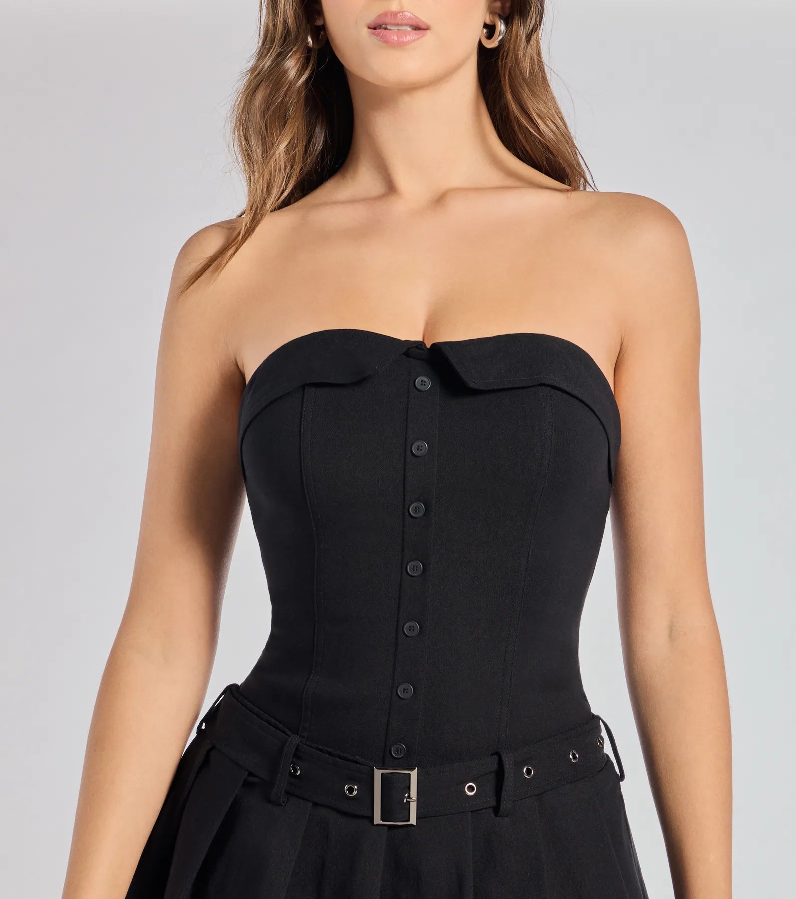 Social Babe Belted Drop Waist Skater Romper