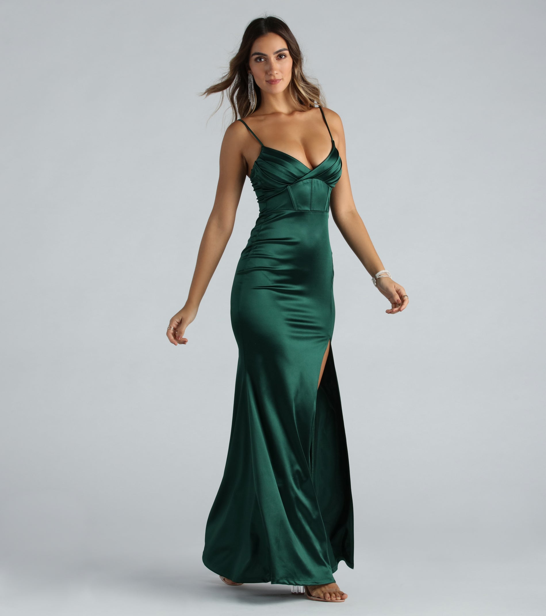 Rae Formal Satin Pleated Bust Mermaid Dress