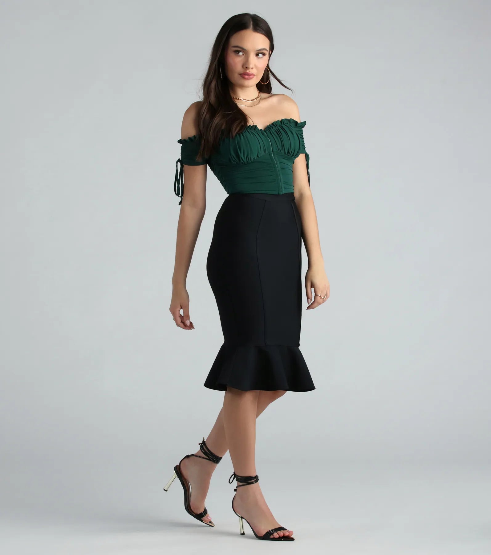 Lips Are Sealed Bandage Ruffle Midi Skirt