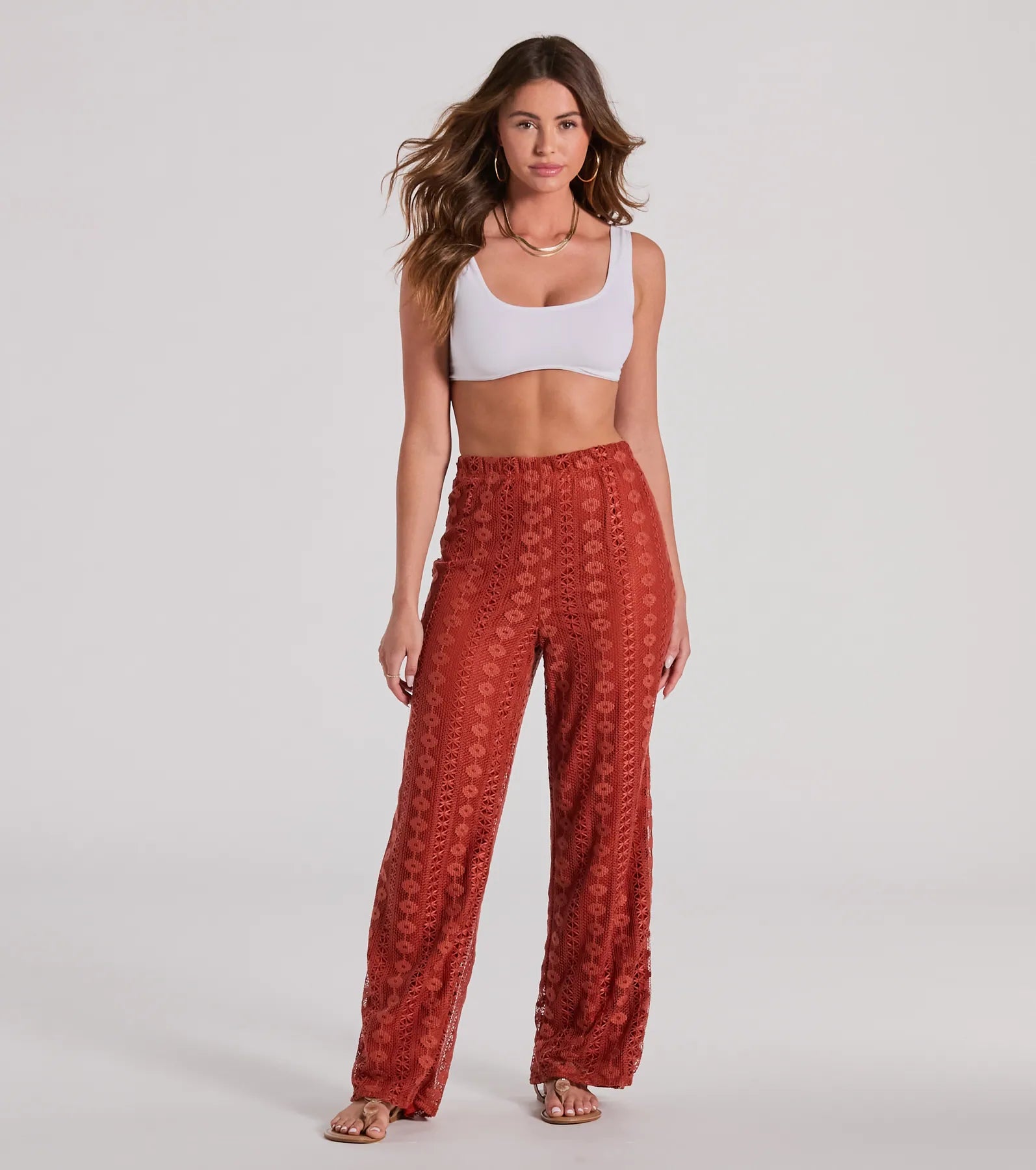 Weekend Breeze High-Rise Crochet Palazzo Pants