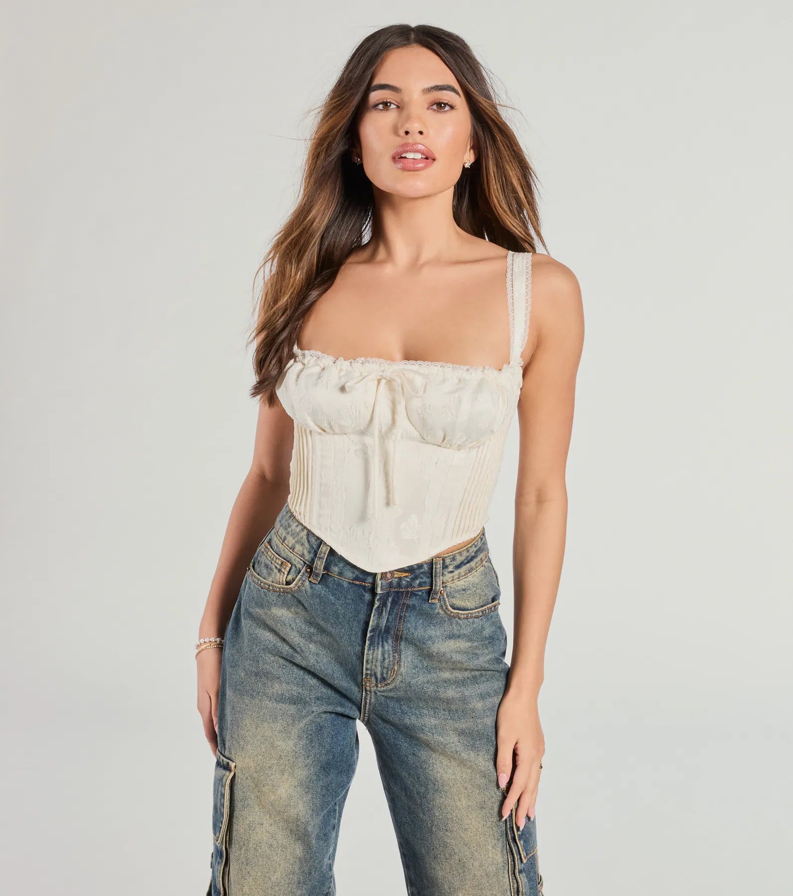 Flirty Allure Satin Jacquard Bustier Top