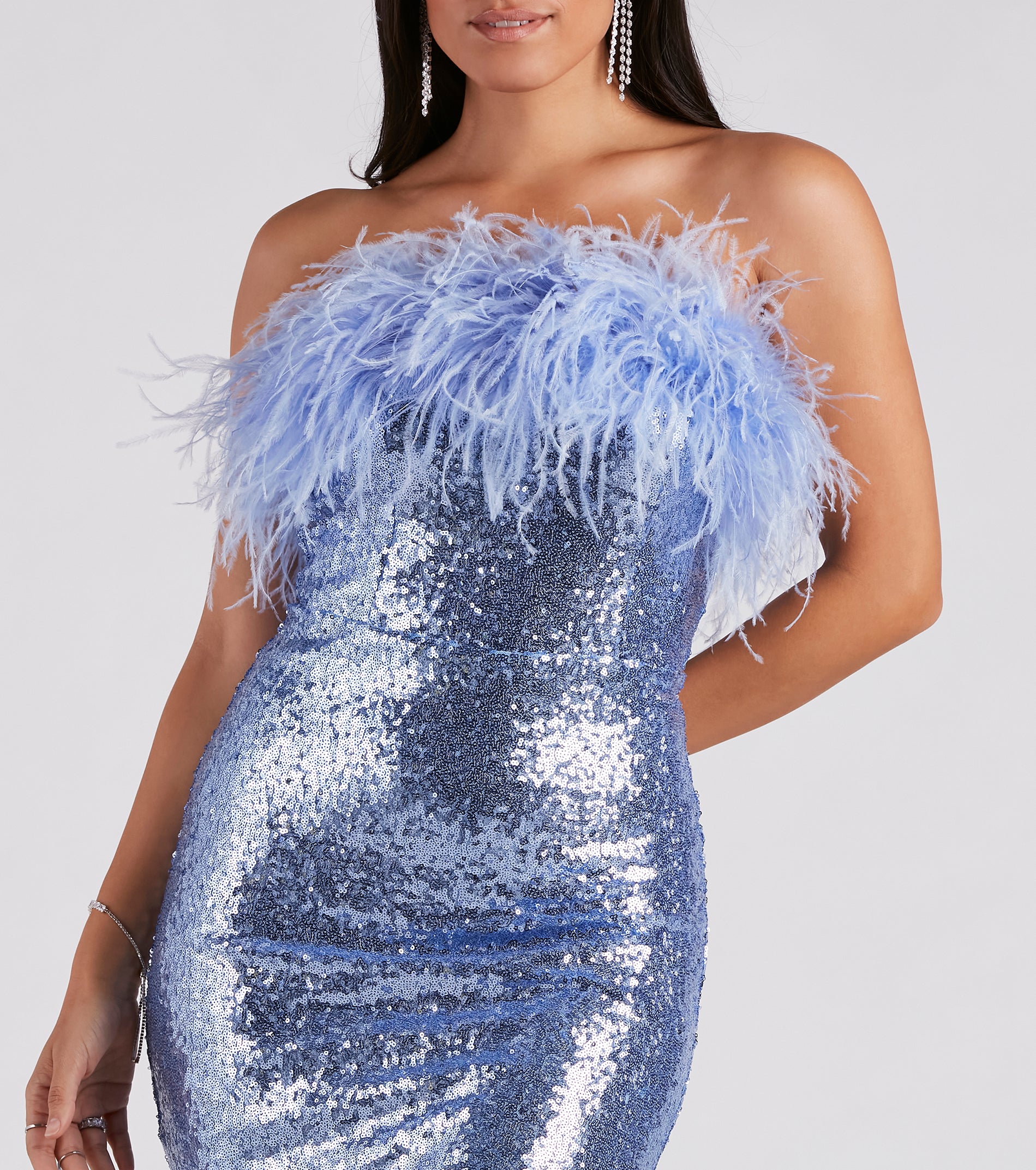 Zuri Formal Sequin Feather Mermaid Dress