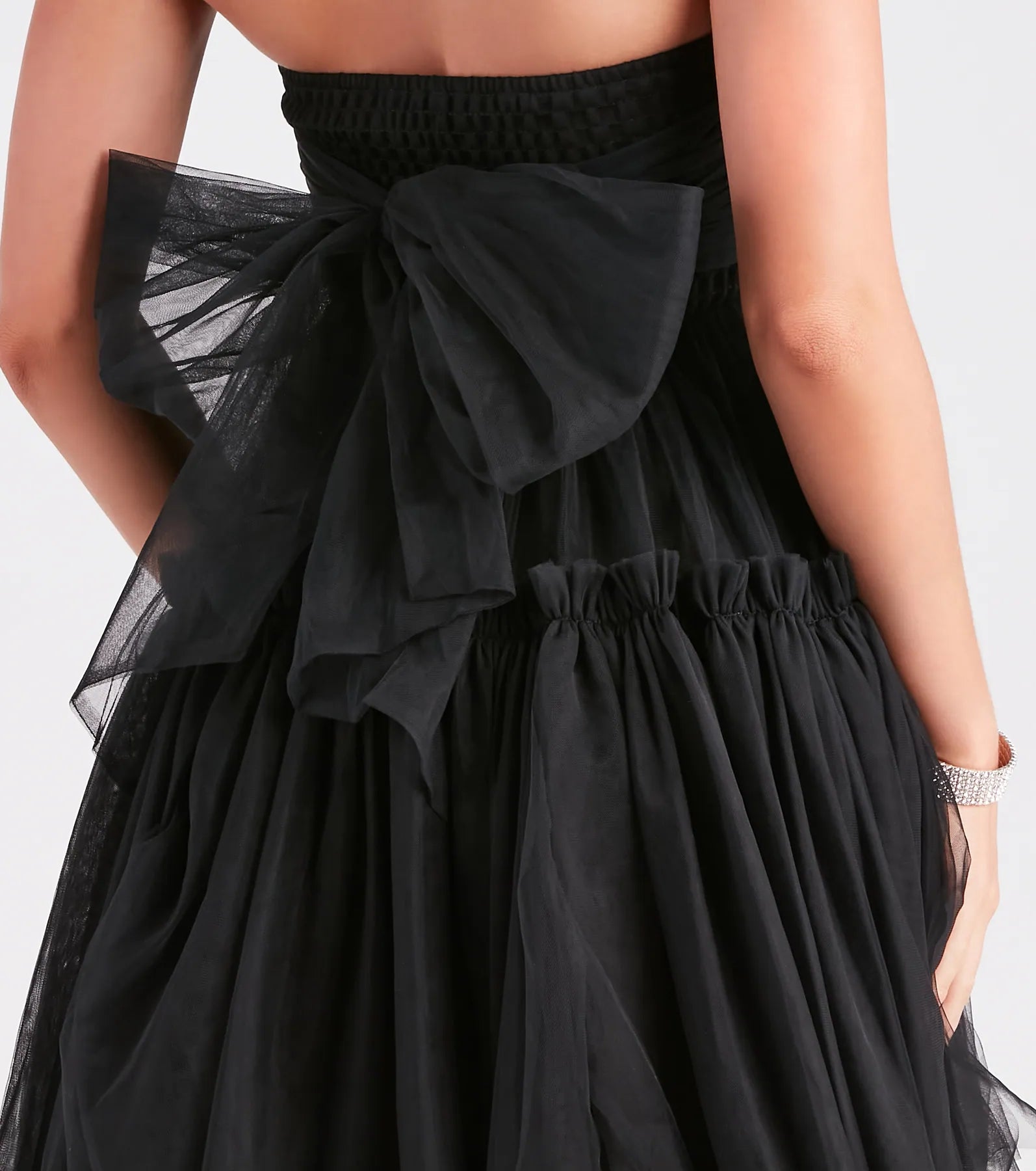 She's Iconic Strapless Ruffled Tulle Skater Dress