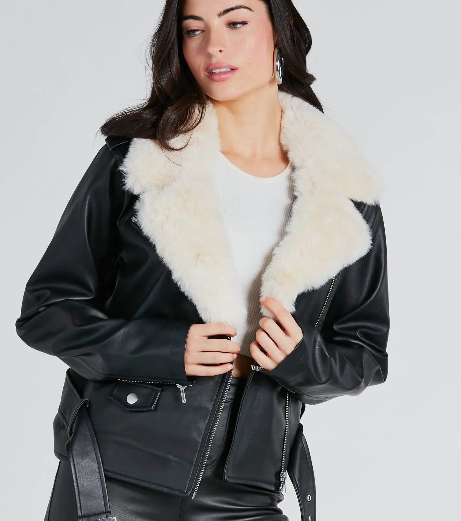 Always Elevated Faux Fur Trim Faux Leather Jacket