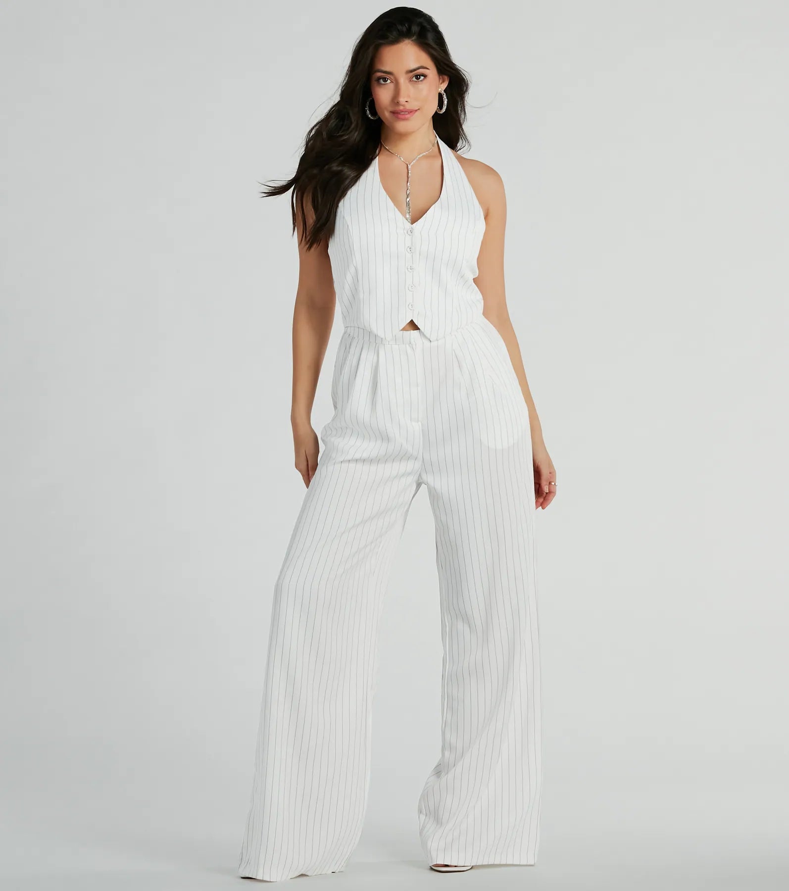 Getaway Vibes Wide-Leg Pinstripe Woven Jumpsuit