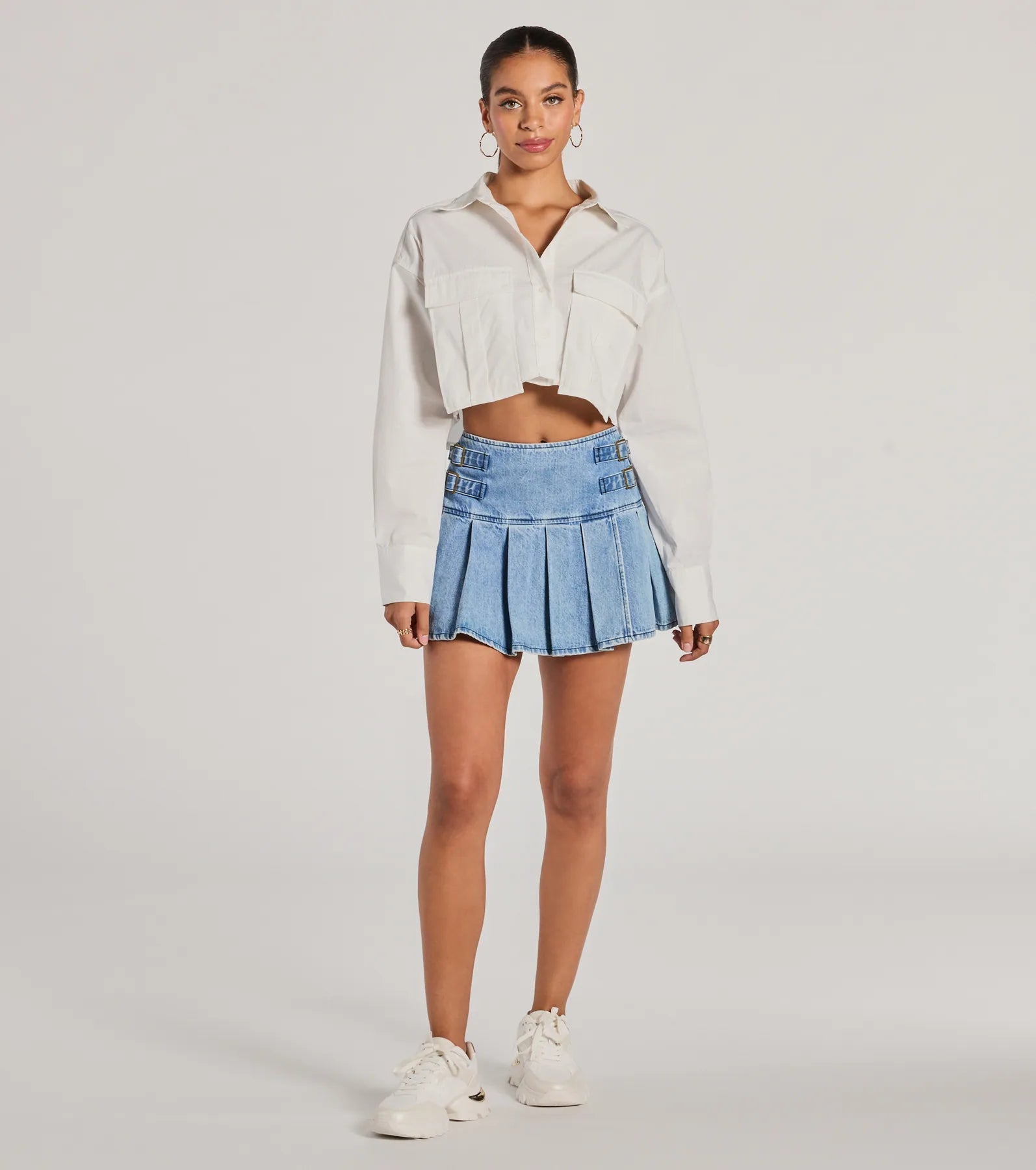 Officially Cute Long Sleeve Button Down Crop Top