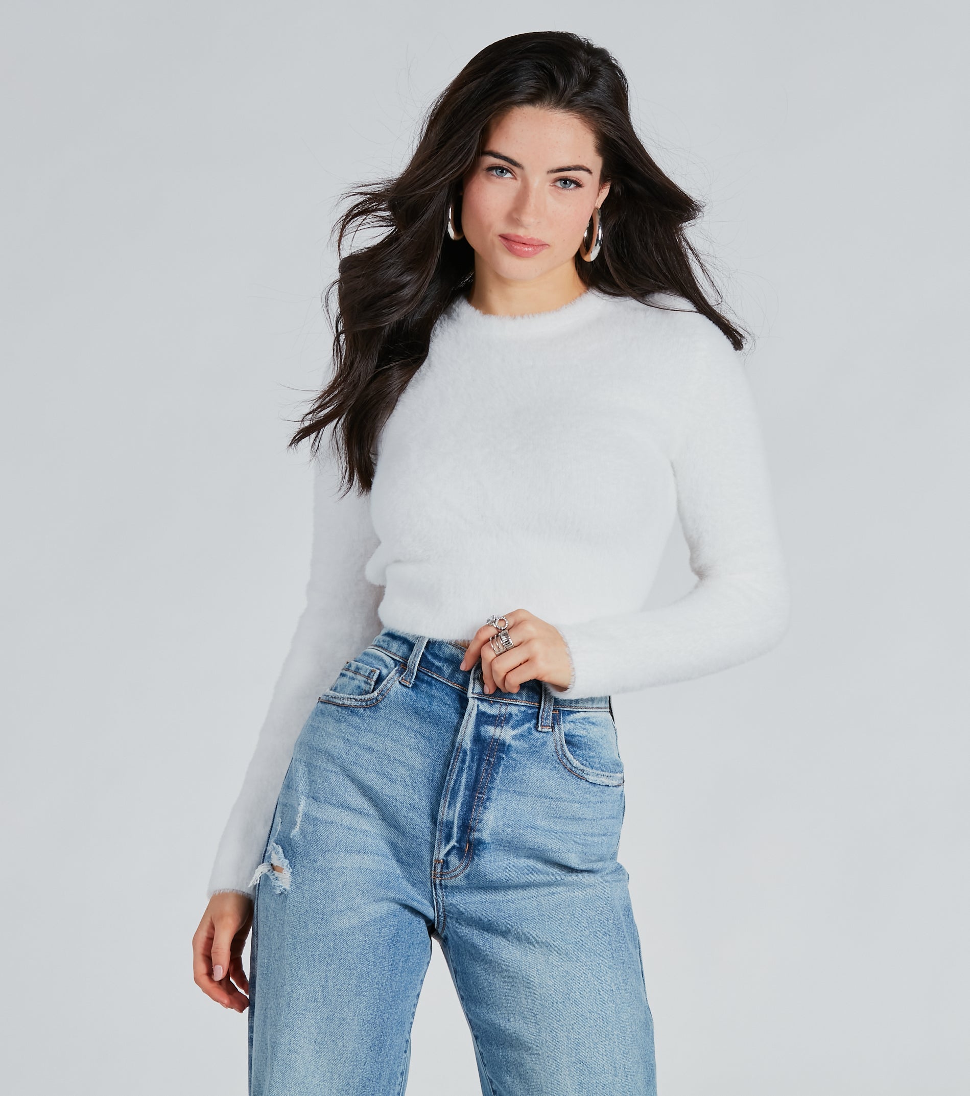 Cozy Charm Eyelash Knit Cropped Sweater