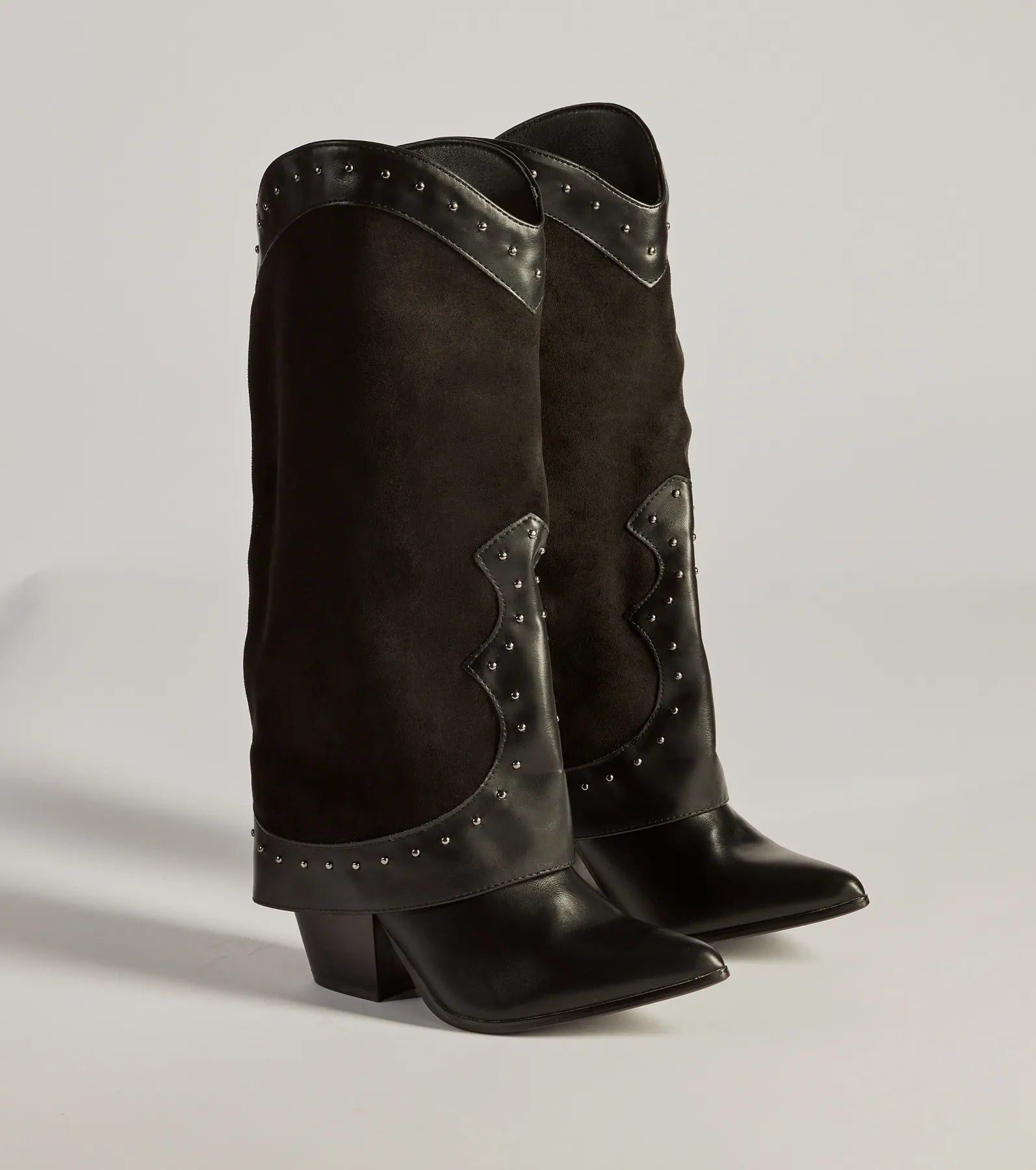 Studded Chic Fold-Over Under-The-Knee Boots