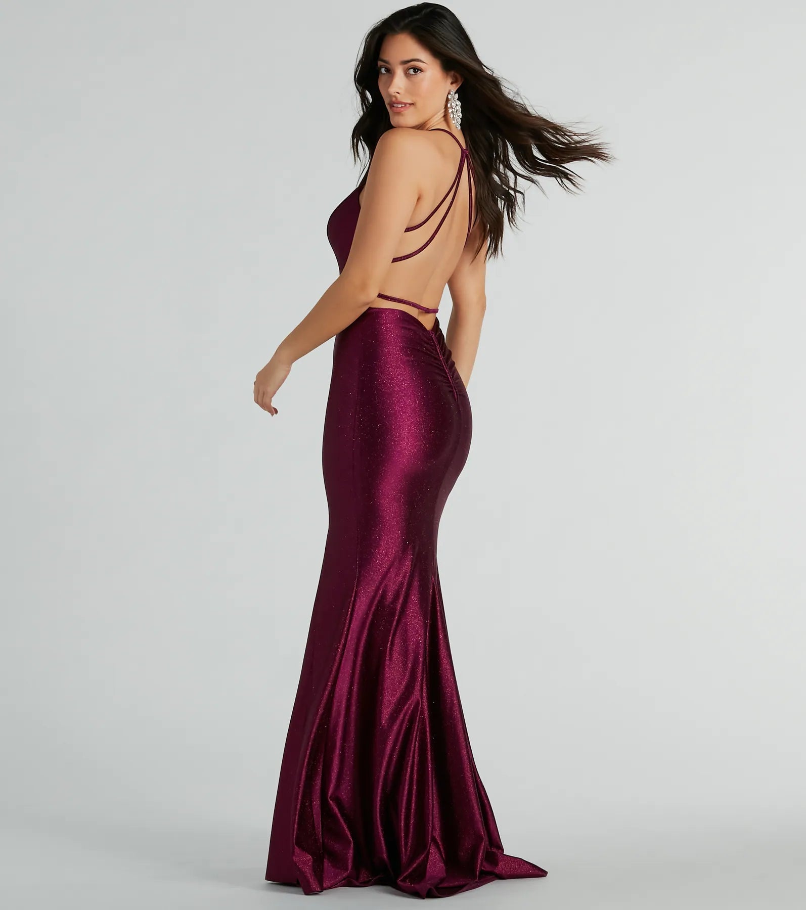 Mindy Strappy Back Mermaid Satin Glitter Dress