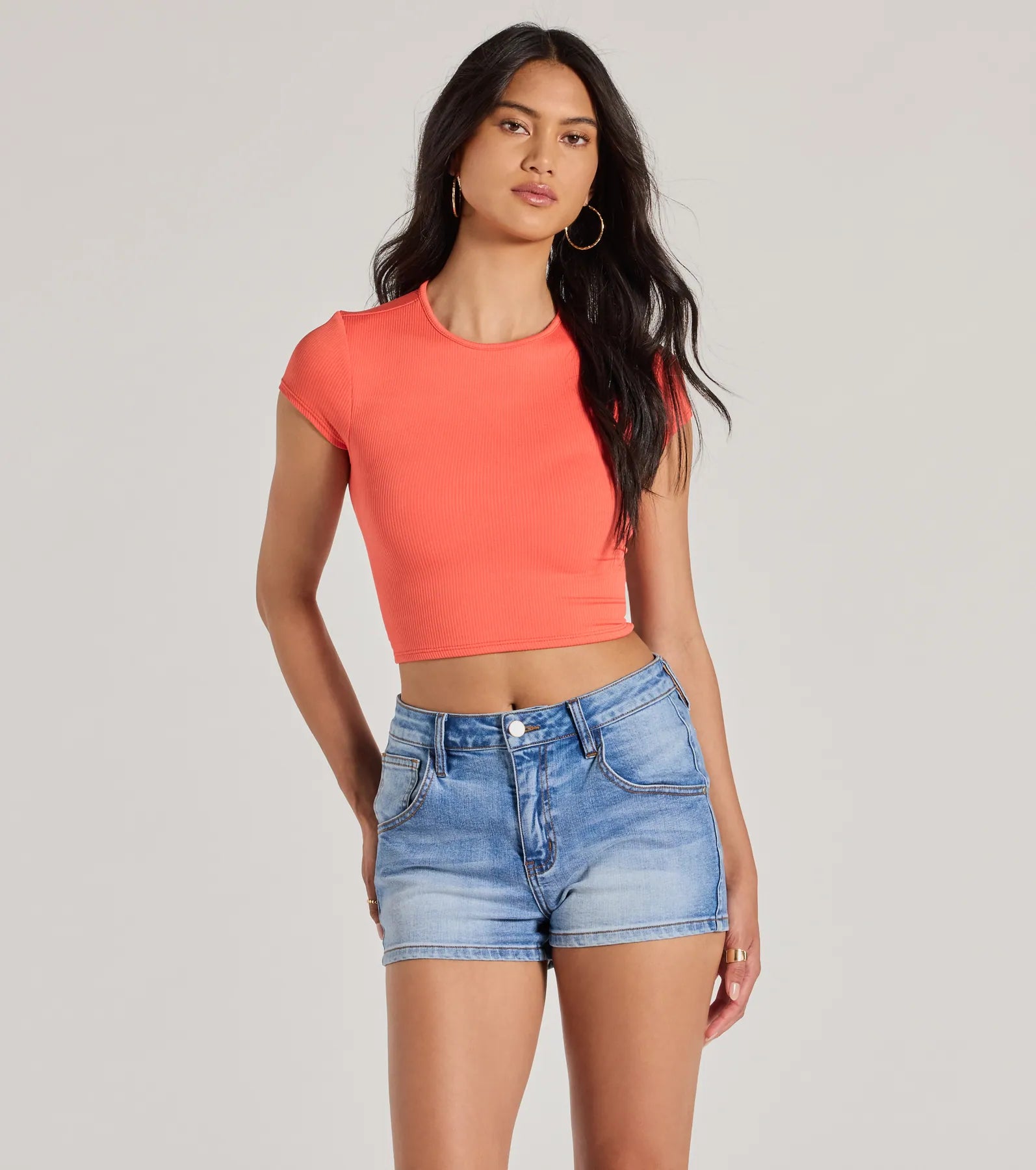 Trendy Cutie Lace-Up Ribbed Smooth Knit Crop Top