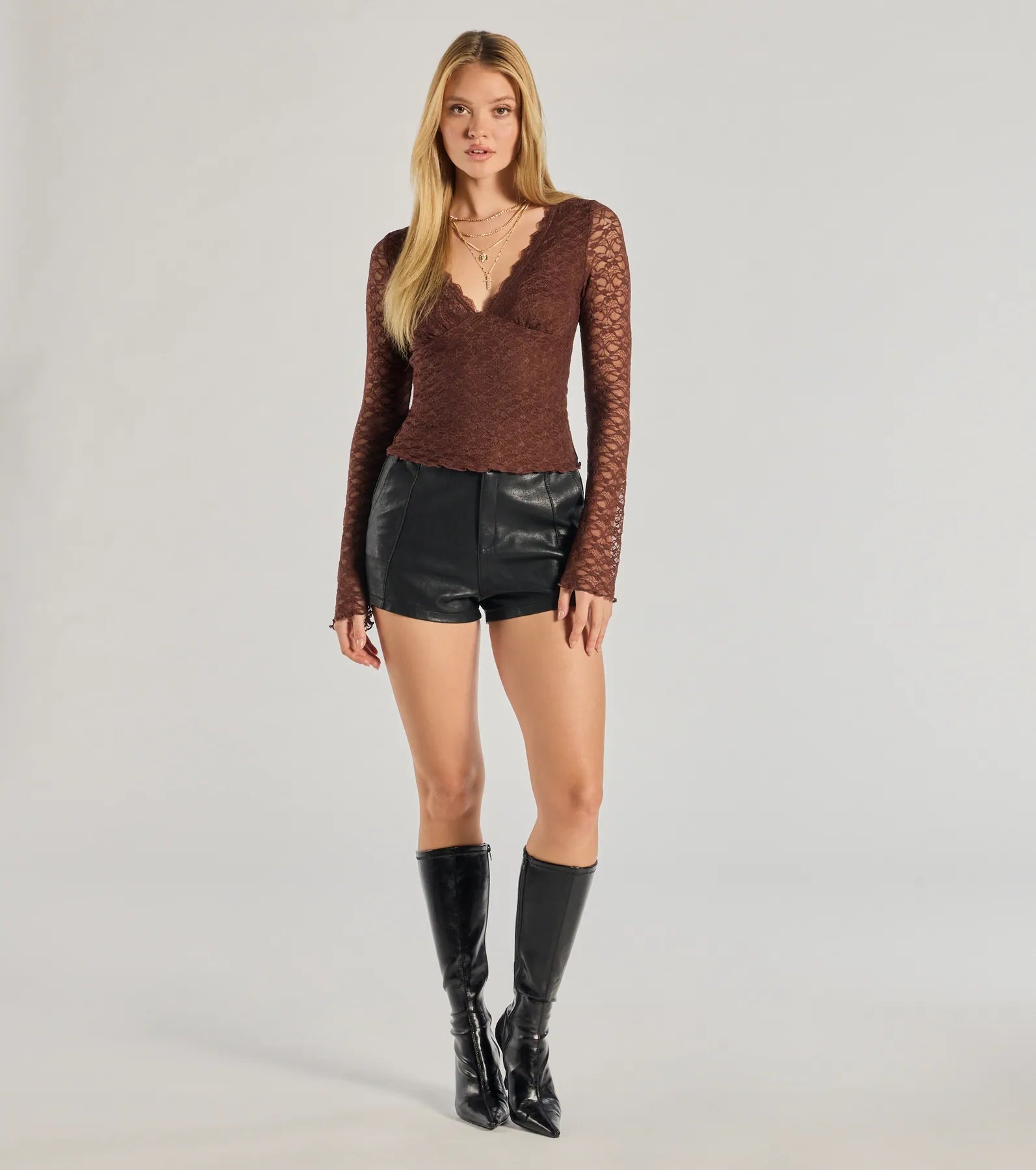 Glam Flair Long Sleeve Lace Top