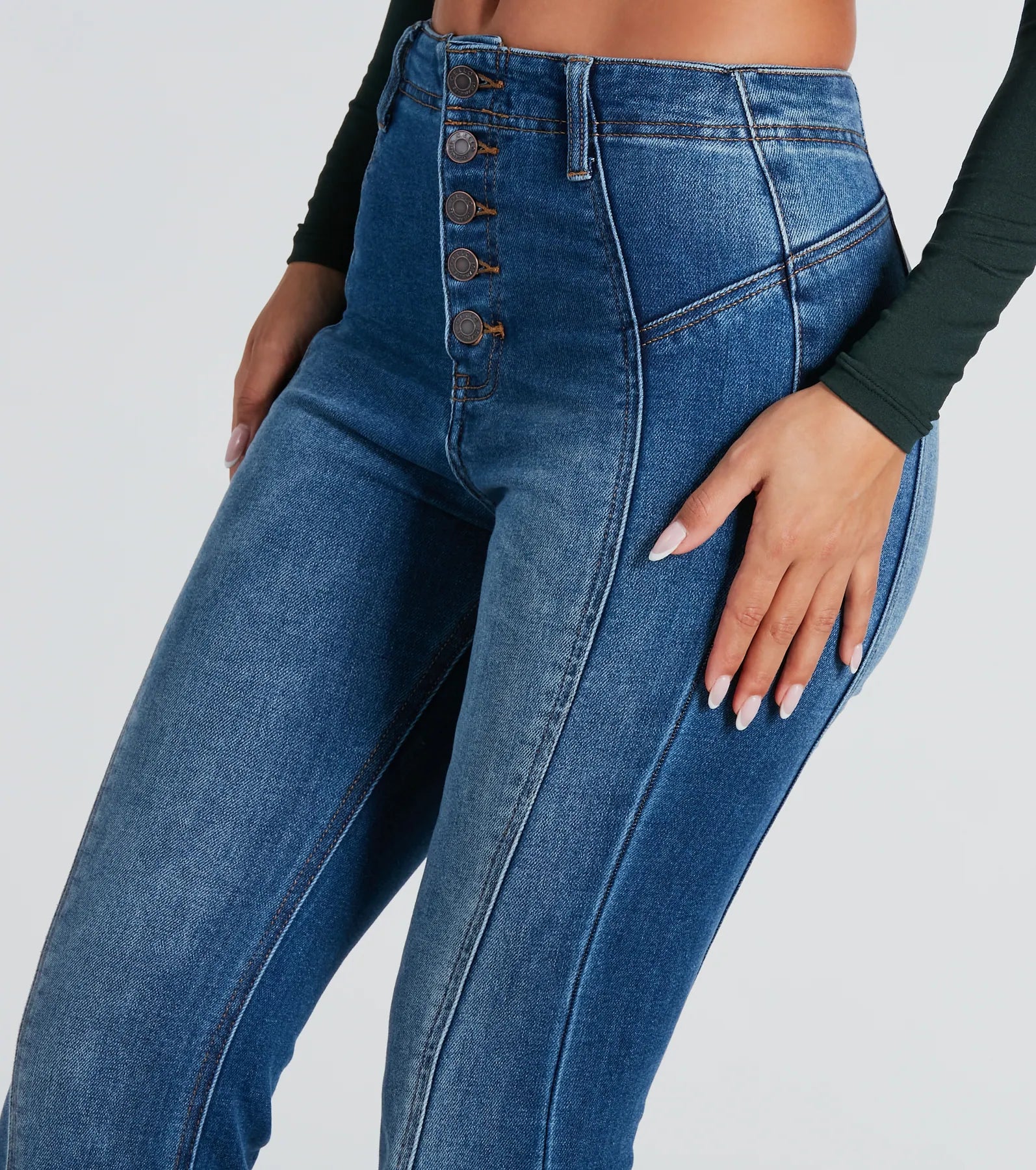 All Buttoned Up High-Rise Flare Denim Jeans