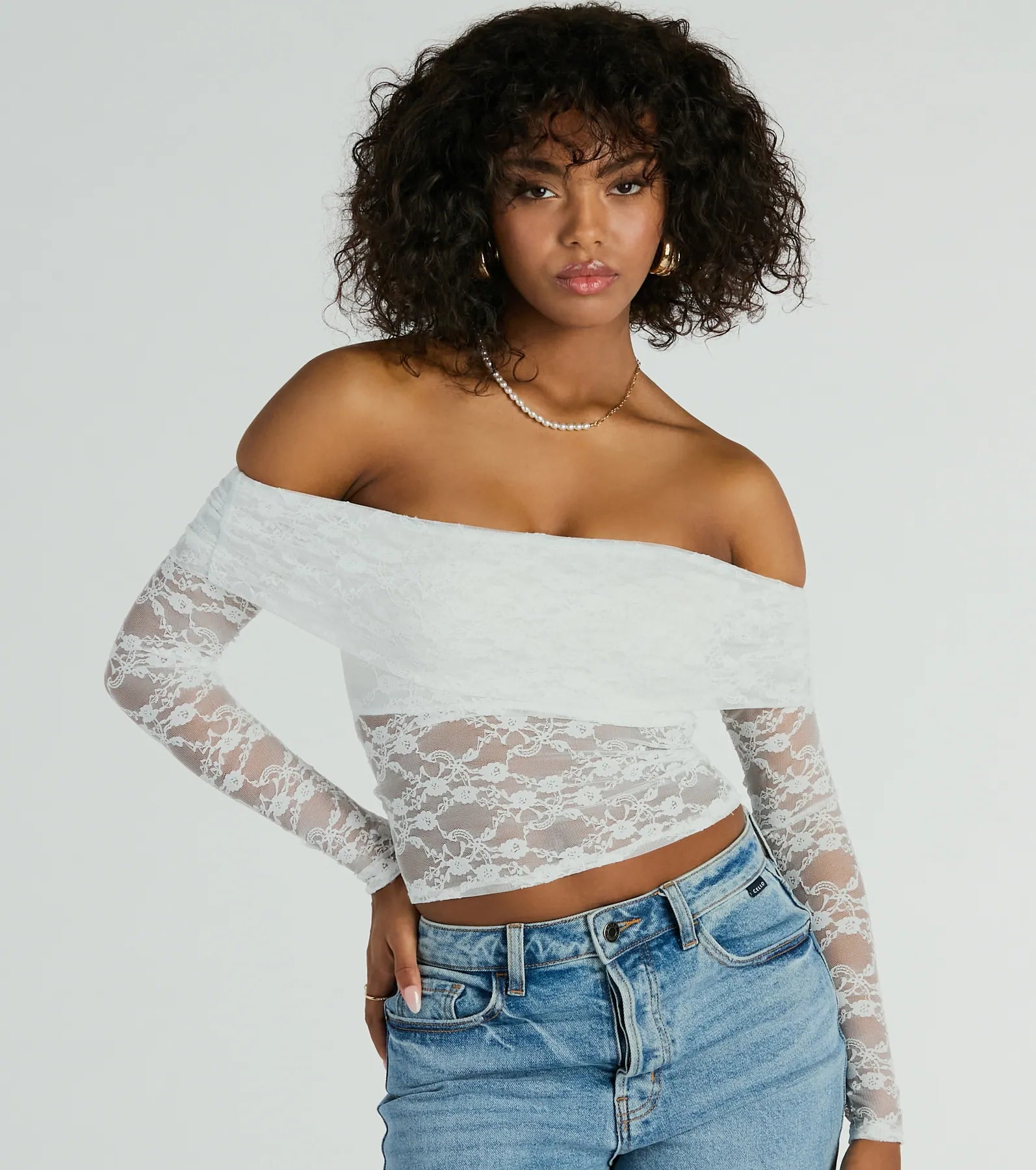 Sultry Aura Off-The-Shoulder Lace Crop Top