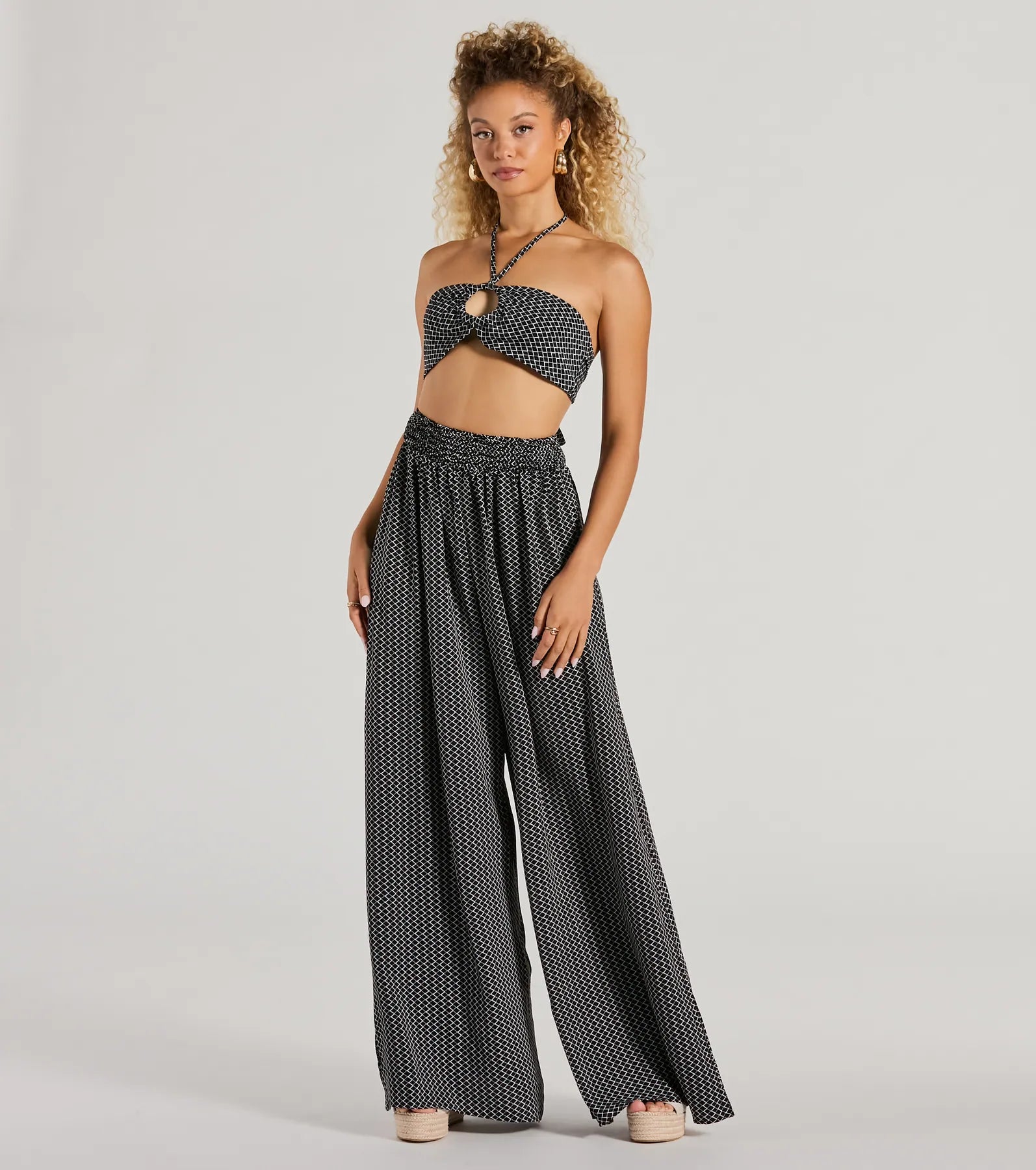 All Set Up Geometric Bandea Halter Crop Top