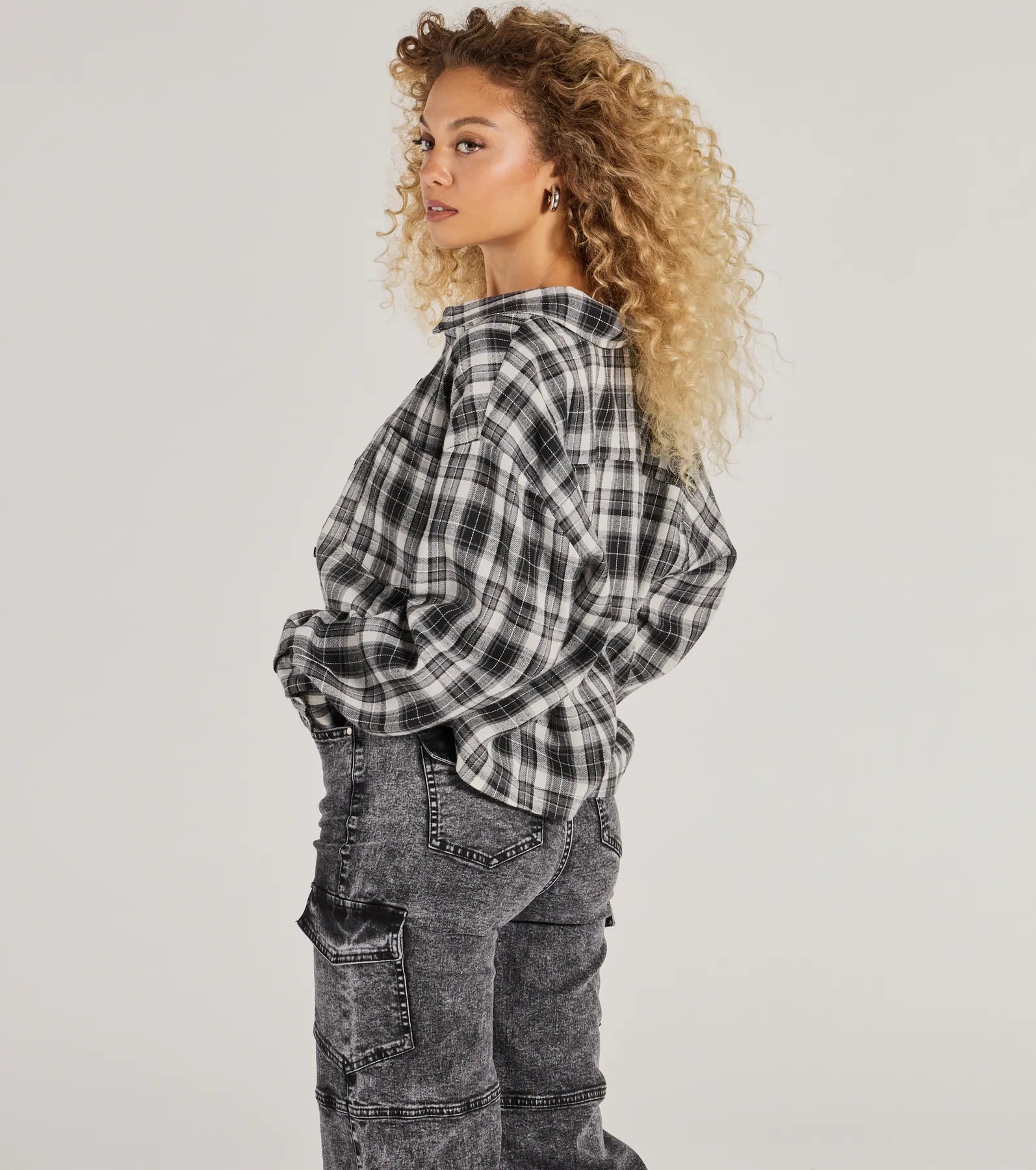 Casual Style Button-Down Plaid Flannel Top