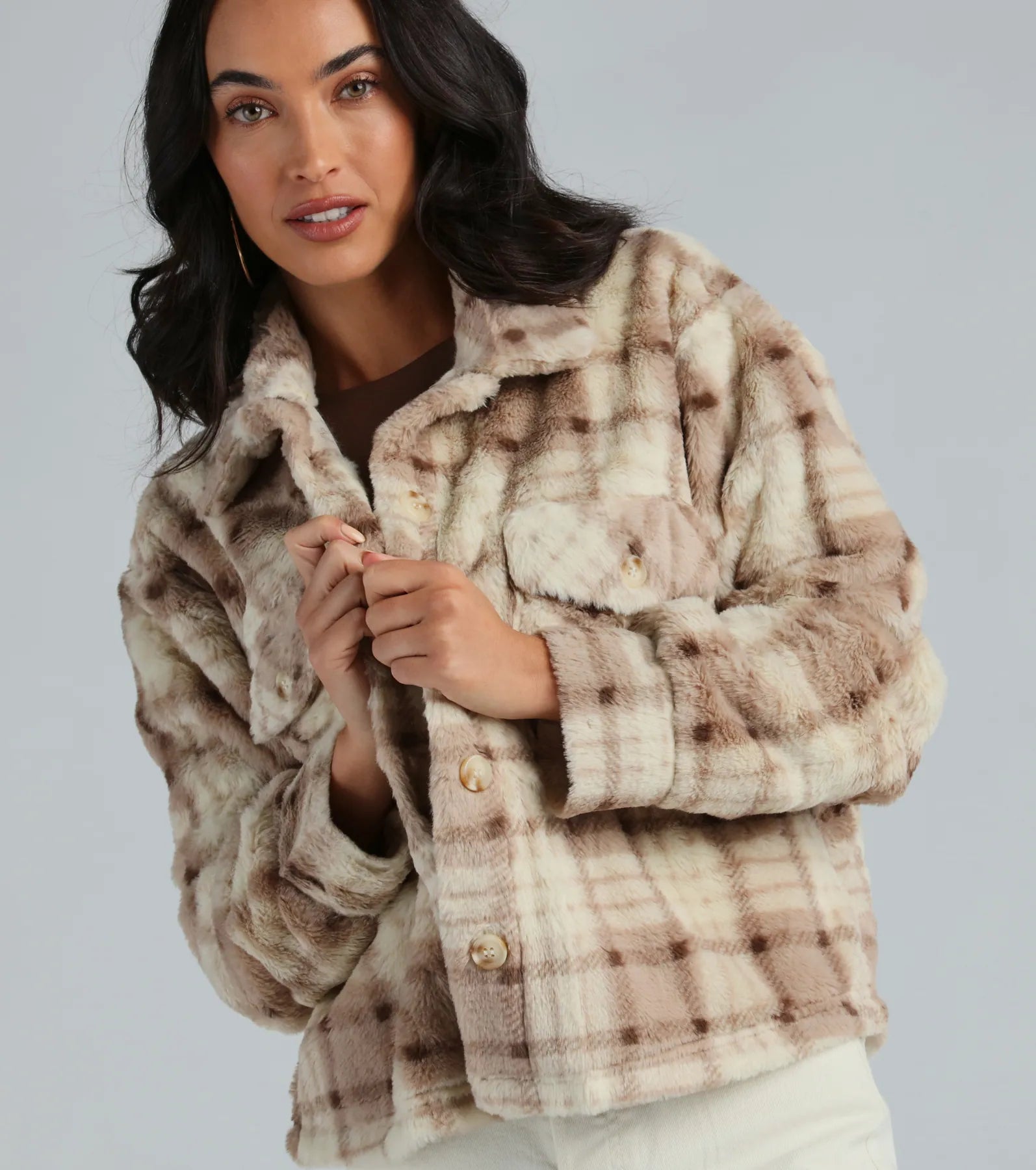 Cozy Days Faux Fur Plaid Shacket