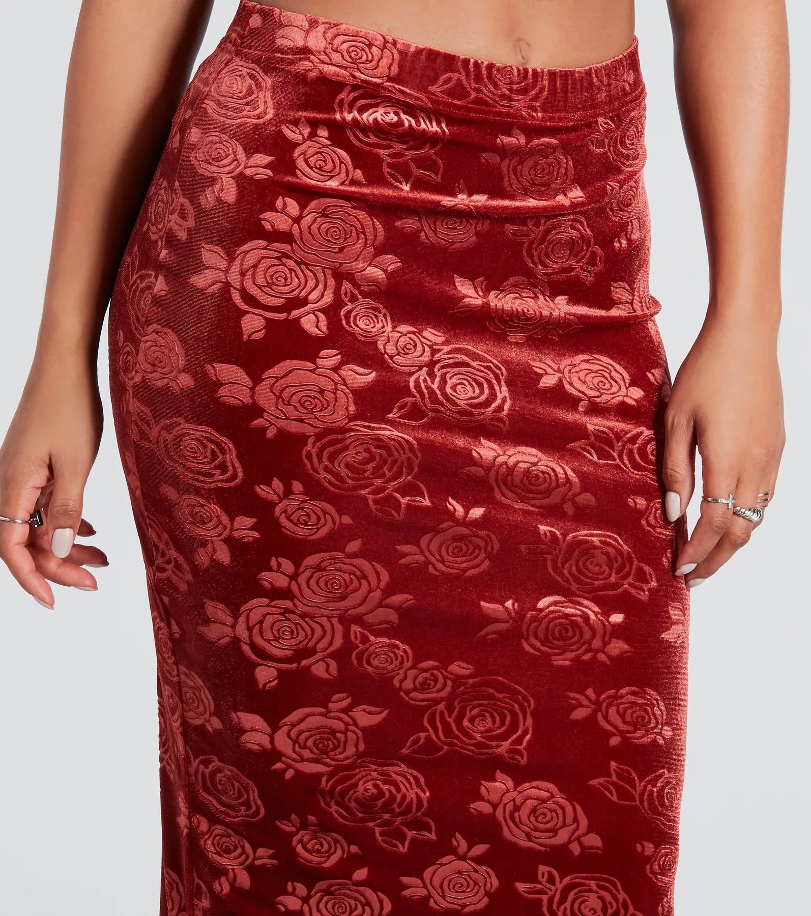 Loves Me Velvet Floral Midi Skirt