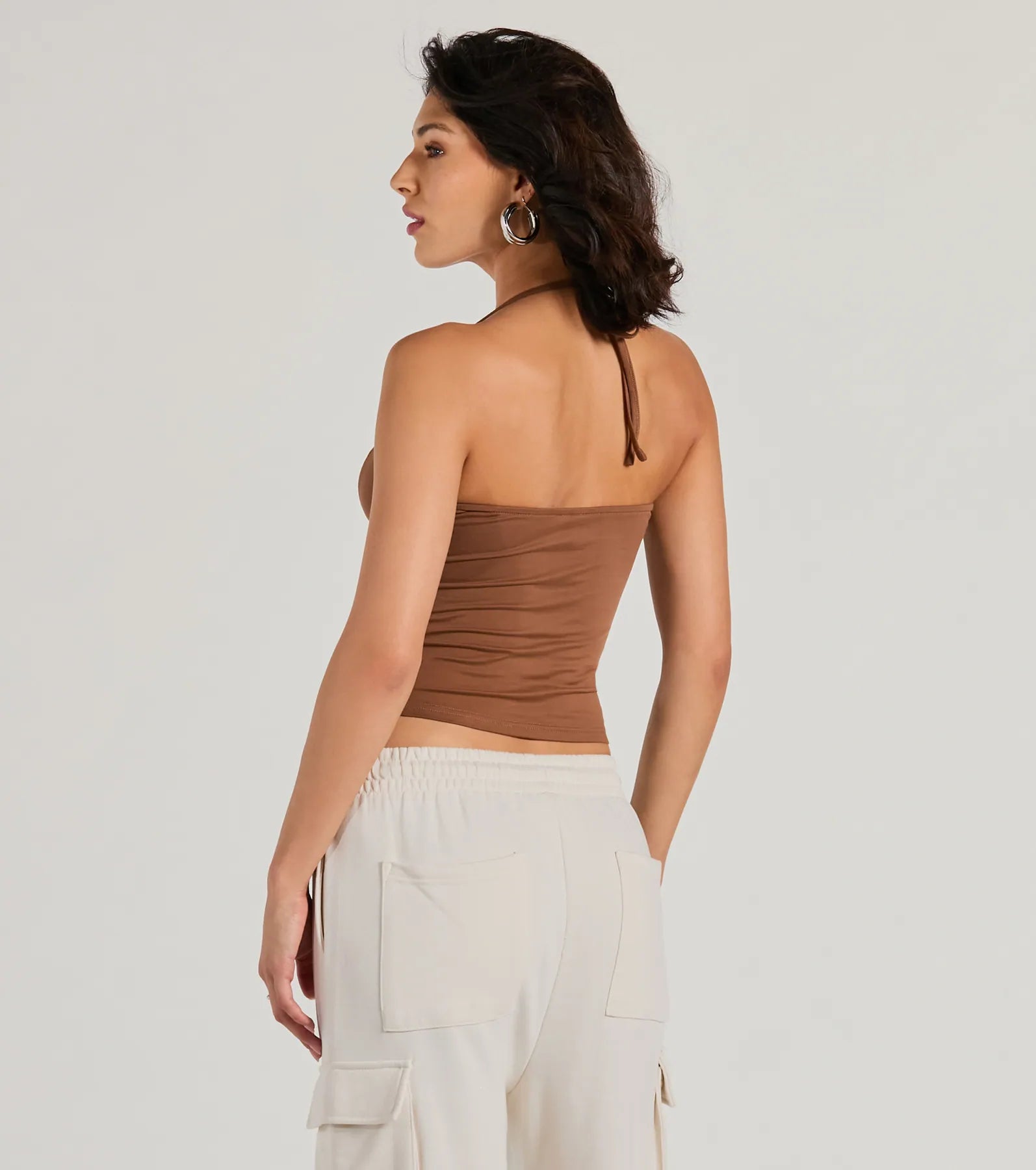 Buckle Down Halter V-Neck Crop Top