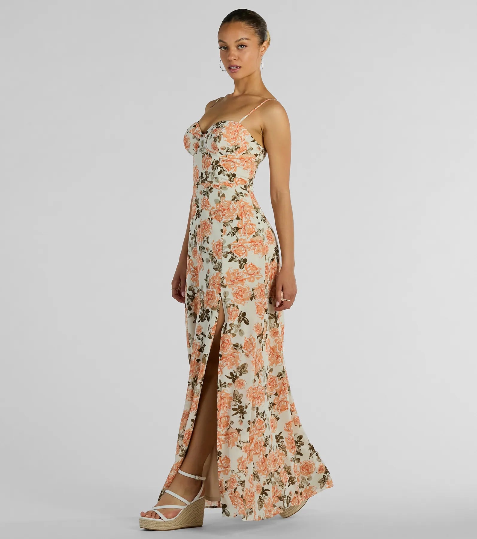 Gorgeous Arrival Rose Floral Chiffon Maxi Dress