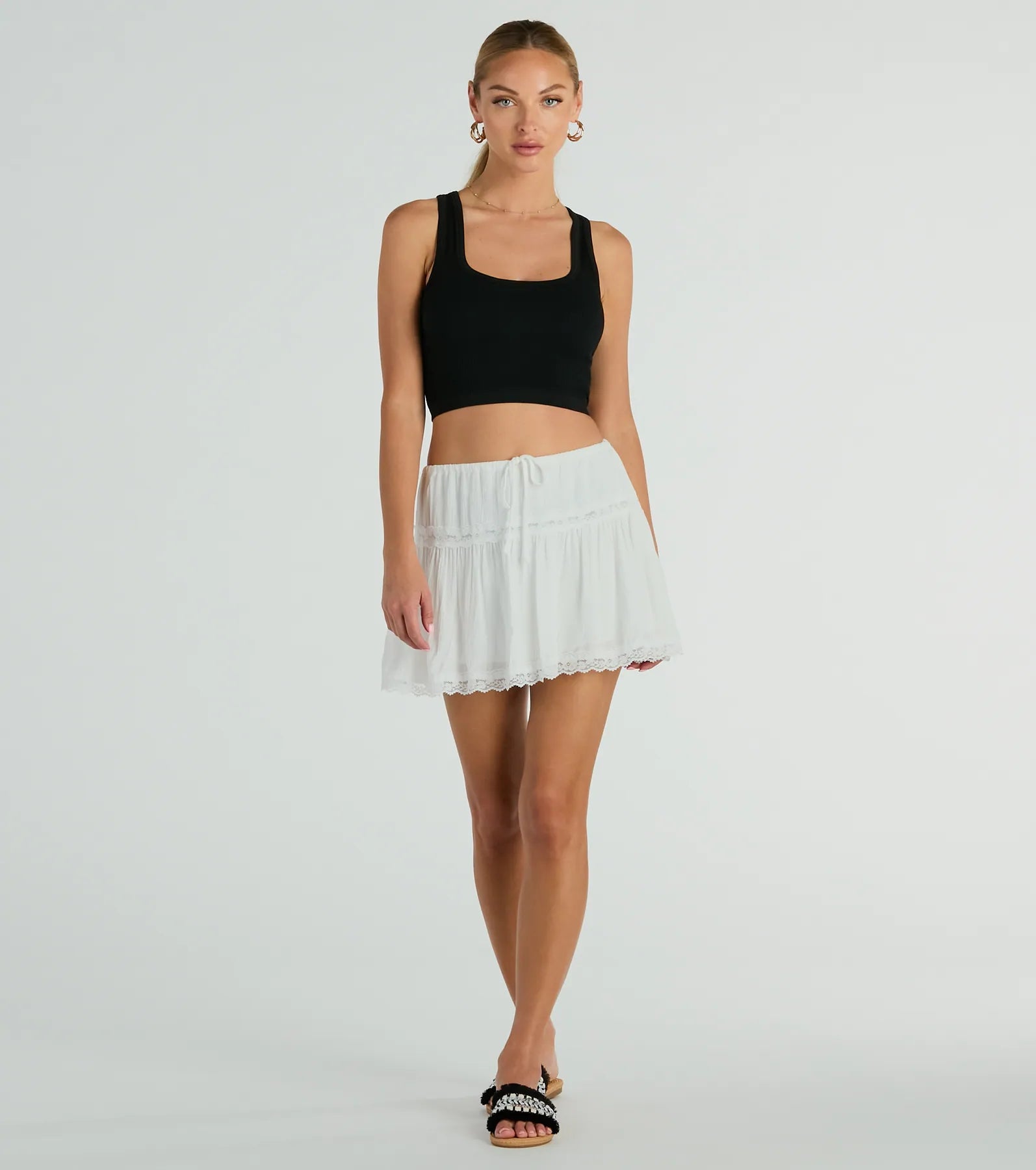 On The Prairie Lace Trim A-Line Mini Skirt