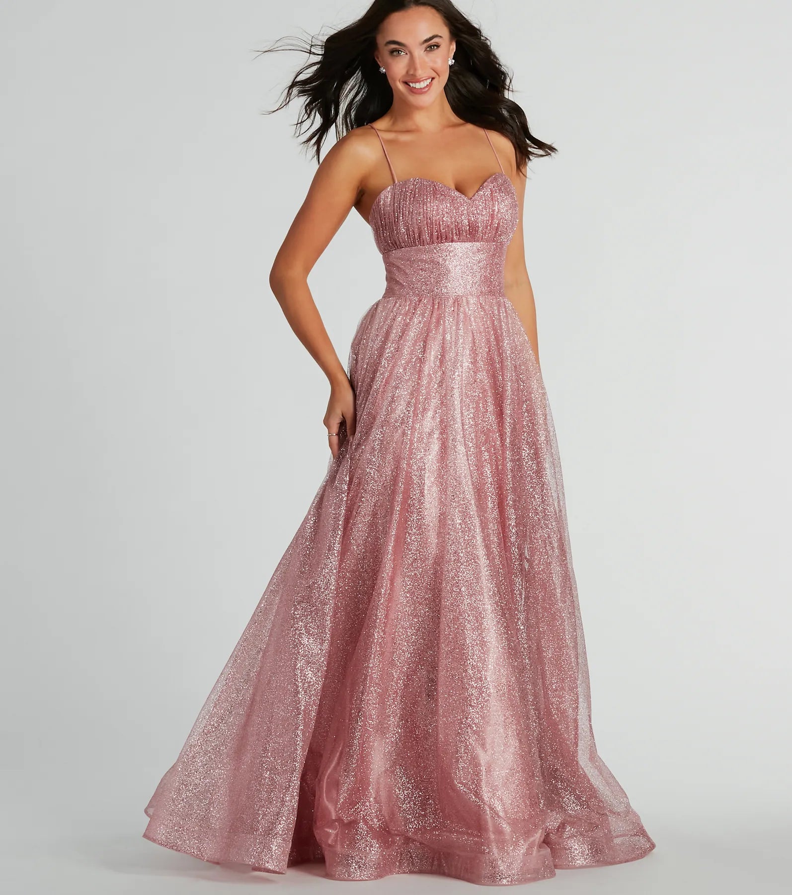 Charlie Sweetheart Lace Up A-Line Glitter Gown