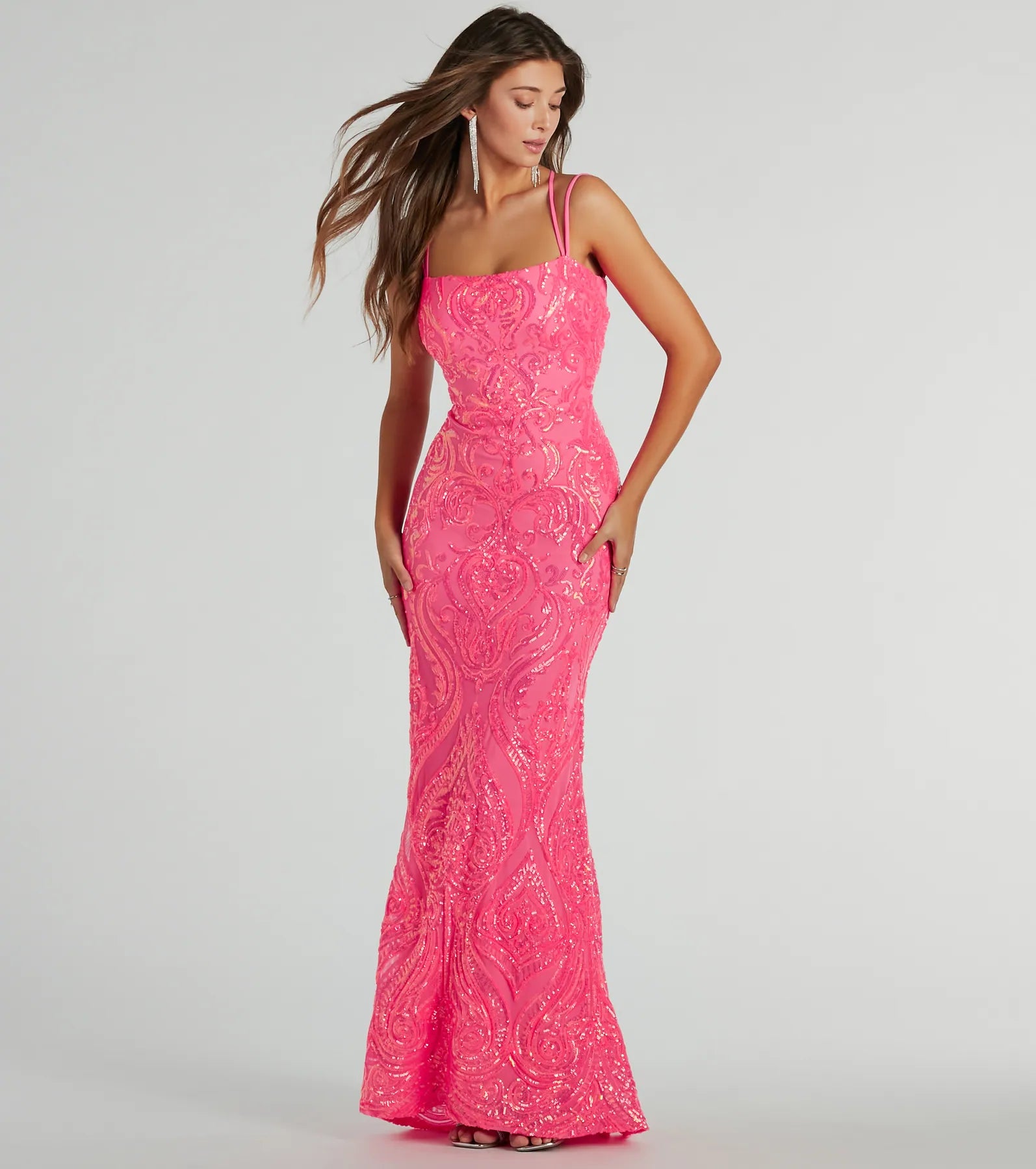 Delaney Lace-Up Mermaid Sequin Formal Dress