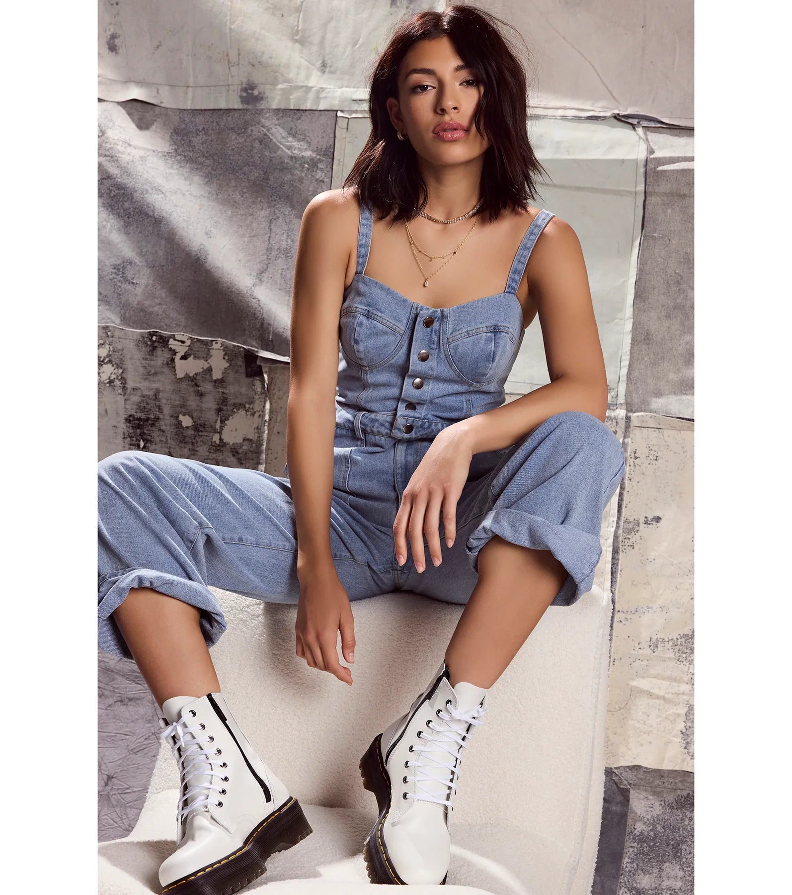 Trendy Perfection Button Up Wide Leg Denim Jumpsuit